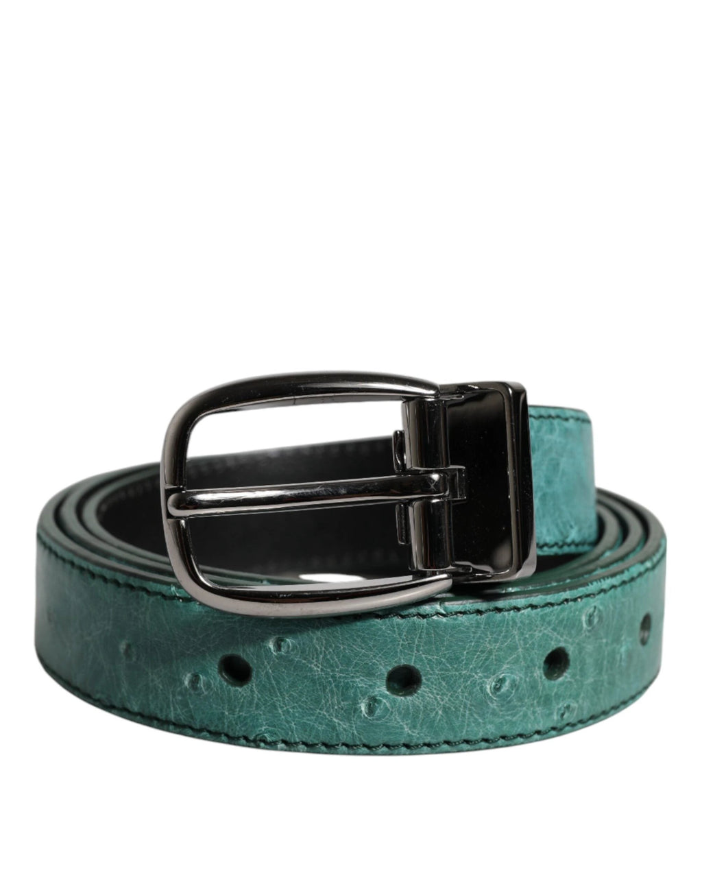 Dolce & Gabbana Green Ostrich Leather Silver Metal Buckle Belt by Dolce & Gabbana