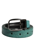 Ceinture Dolce &amp; Gabbana en cuir d'autruche vert avec boucle en métal argenté