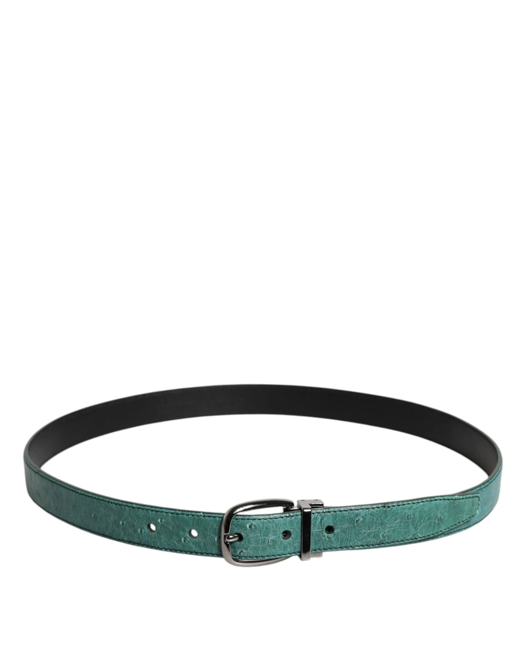 Dolce & Gabbana Green Ostrich Leather Silver Metal Buckle Belt by Dolce & Gabbana