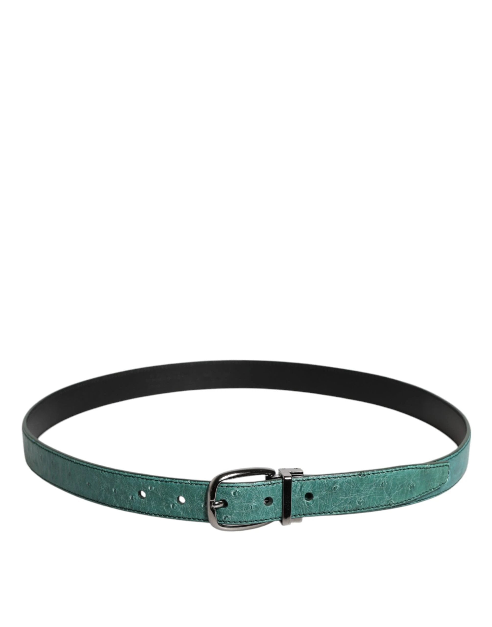 Dolce & Gabbana Green Ostrich Leather Silver Metal Buckle Belt by Dolce & Gabbana