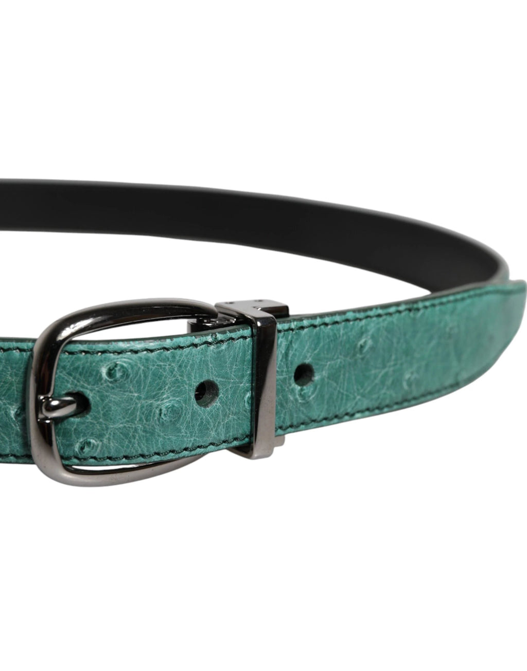 Dolce & Gabbana Green Ostrich Leather Silver Metal Buckle Belt by Dolce & Gabbana