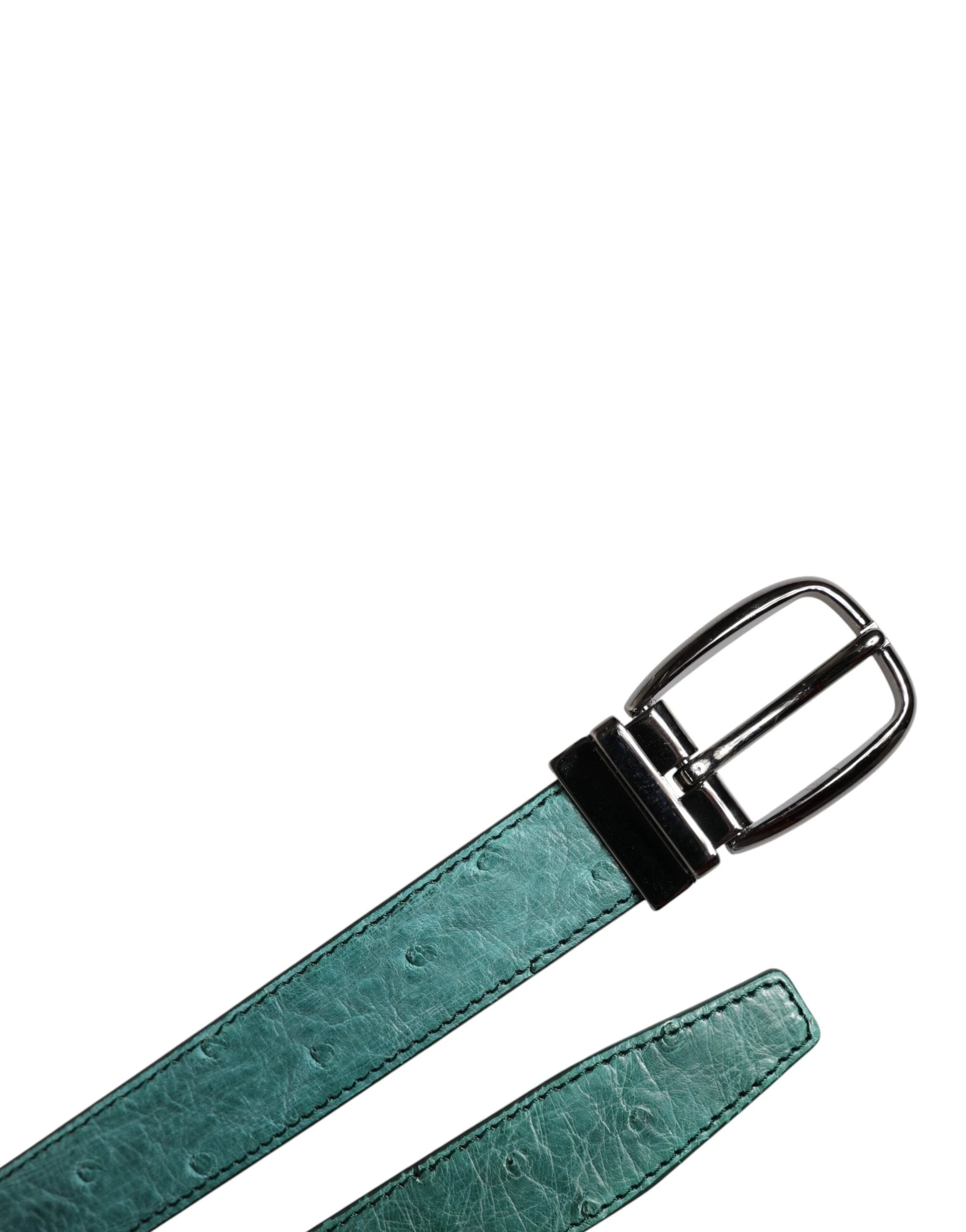 Dolce & Gabbana Green Ostrich Leather Silver Metal Buckle Belt by Dolce & Gabbana