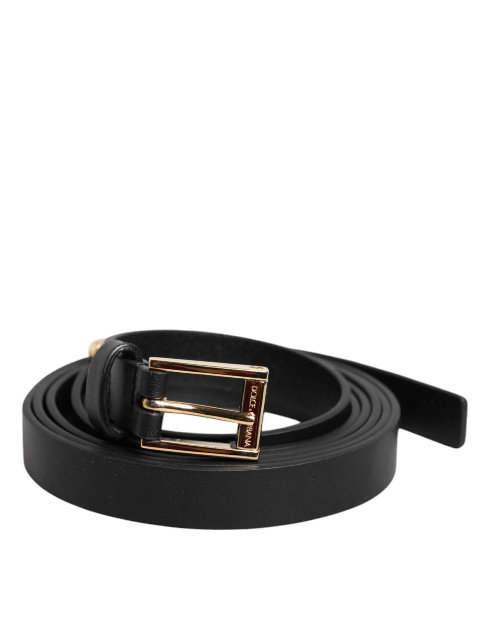 Dolce & Gabbana Black Calf Leather Gold Metal Buckle Belt by Dolce & Gabbana