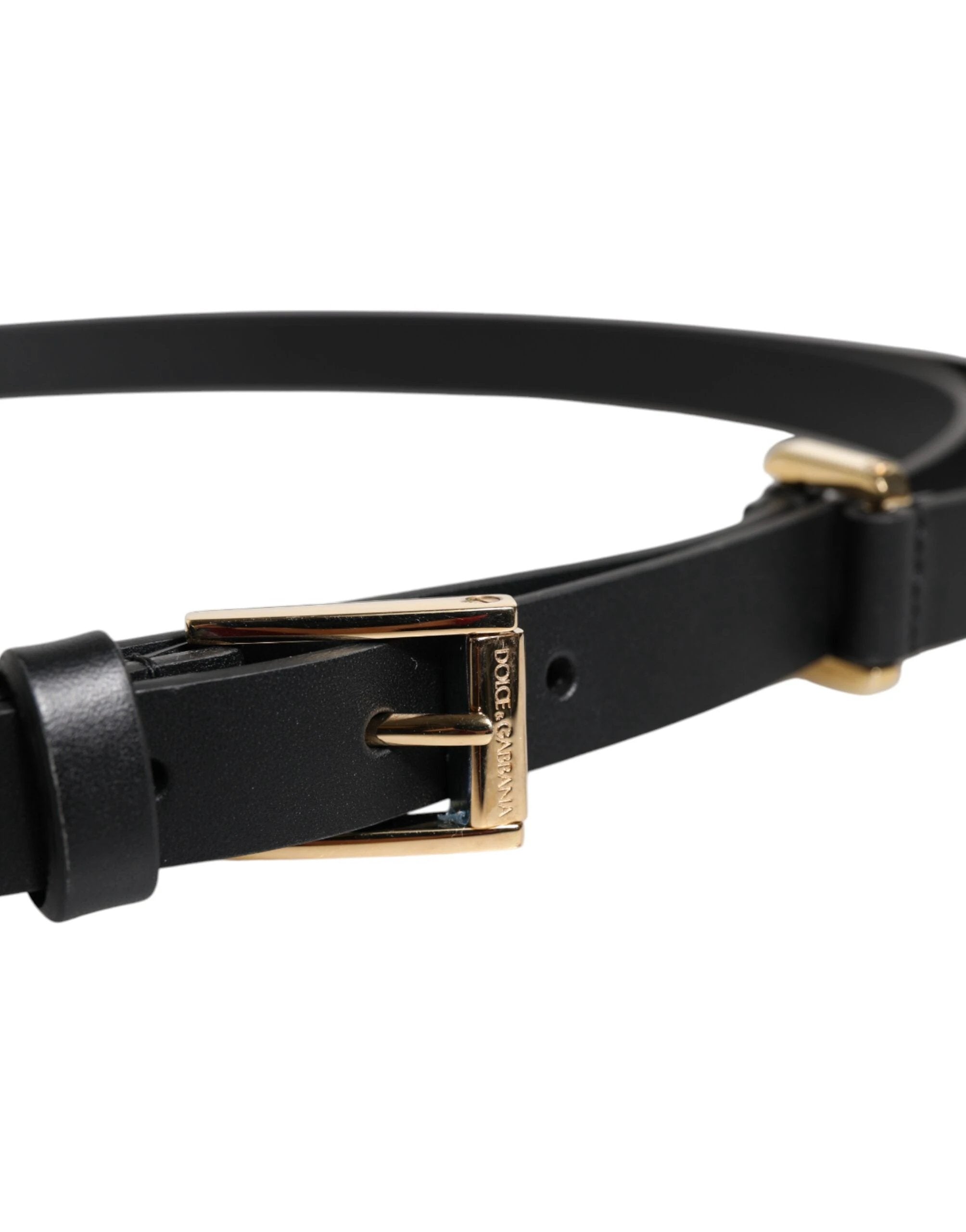 Dolce & Gabbana Black Calf Leather Gold Metal Buckle Belt by Dolce & Gabbana