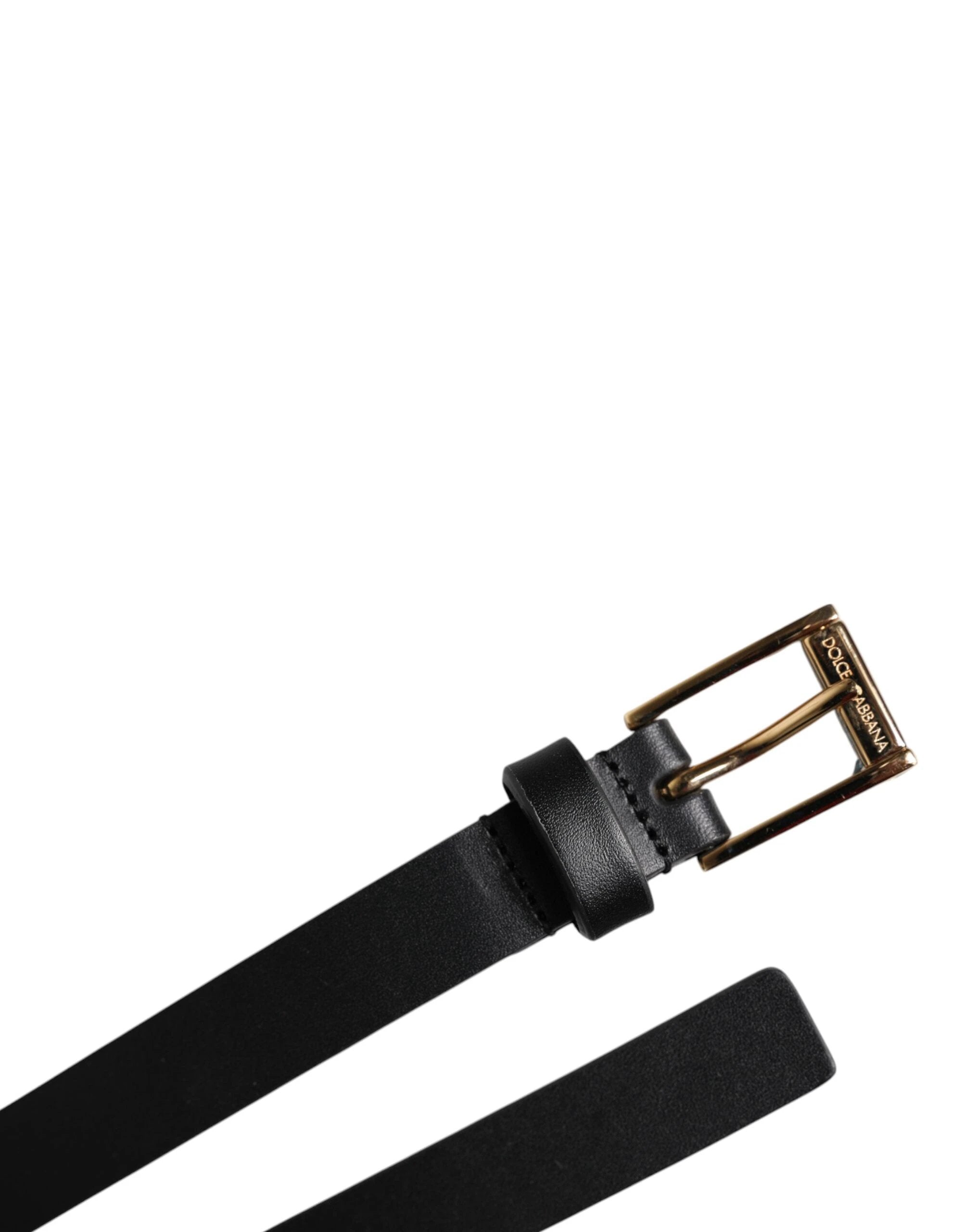 Dolce & Gabbana Black Calf Leather Gold Metal Buckle Belt by Dolce & Gabbana