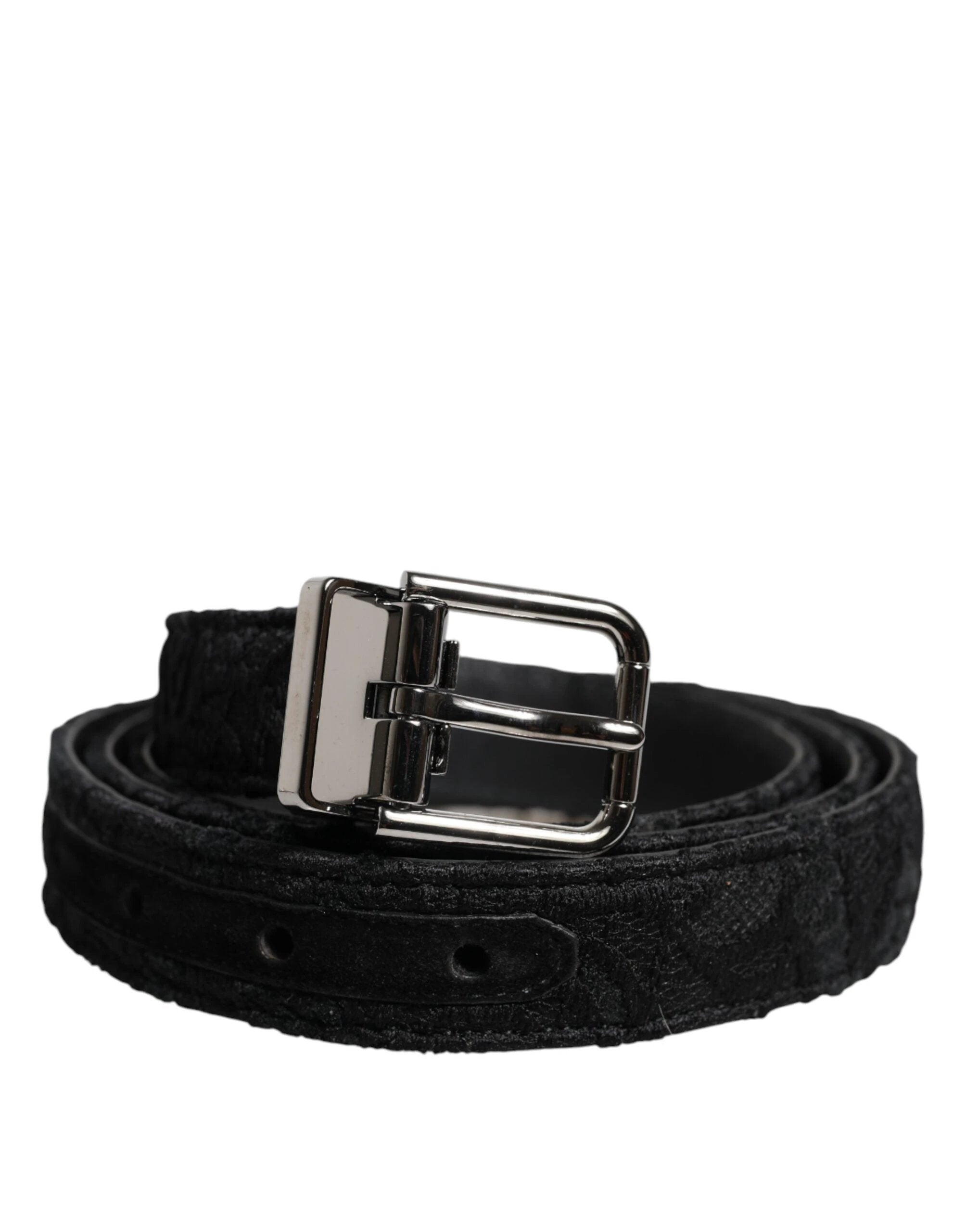 Dolce & Gabbana Black Cotton Blend Silver Metal Buckle Belt by Dolce & Gabbana