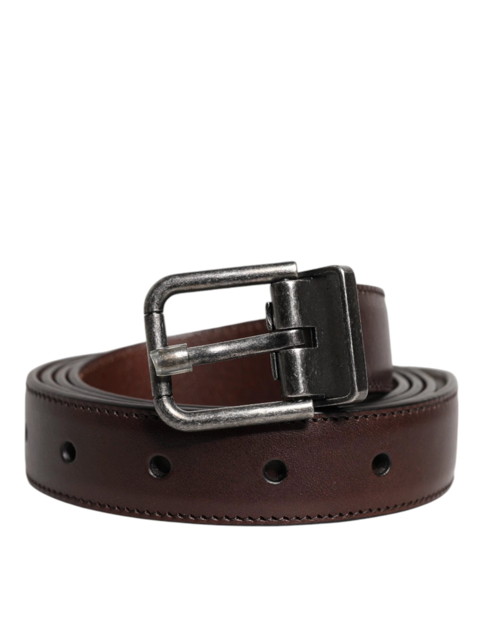 Dolce & Gabbana Brown Leather Silver Metal Buckle Belt by Dolce & Gabbana