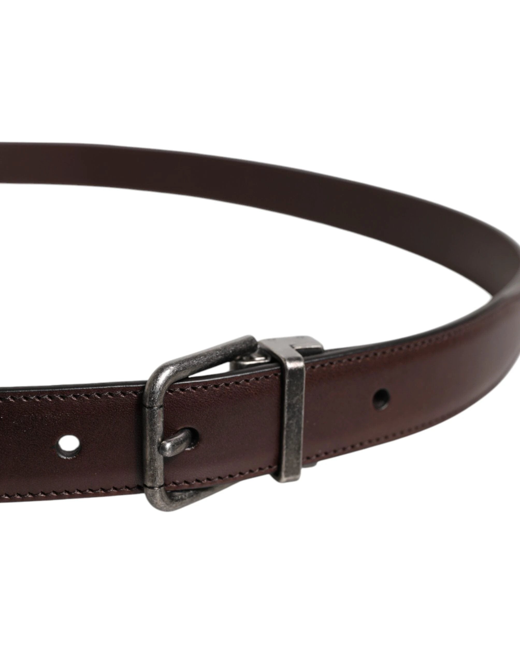 Dolce & Gabbana Brown Leather Silver Metal Buckle Belt by Dolce & Gabbana