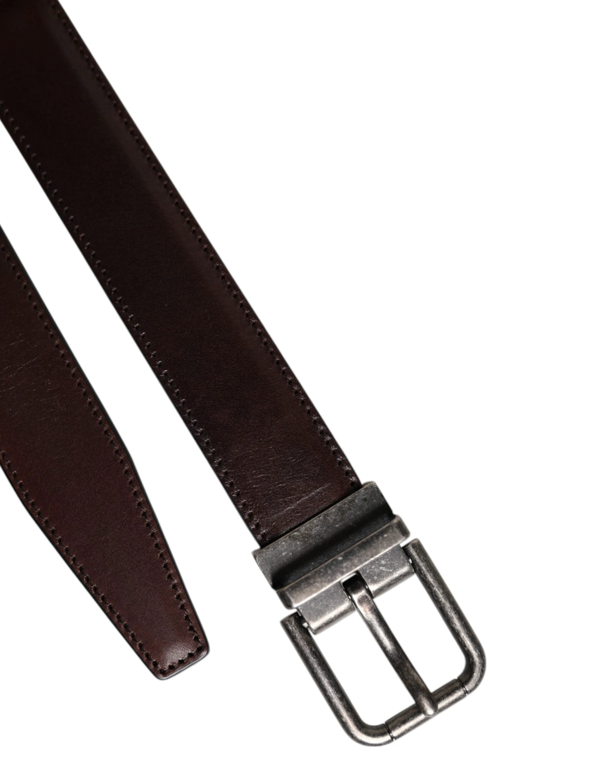 Dolce & Gabbana Brown Leather Silver Metal Buckle Belt by Dolce & Gabbana