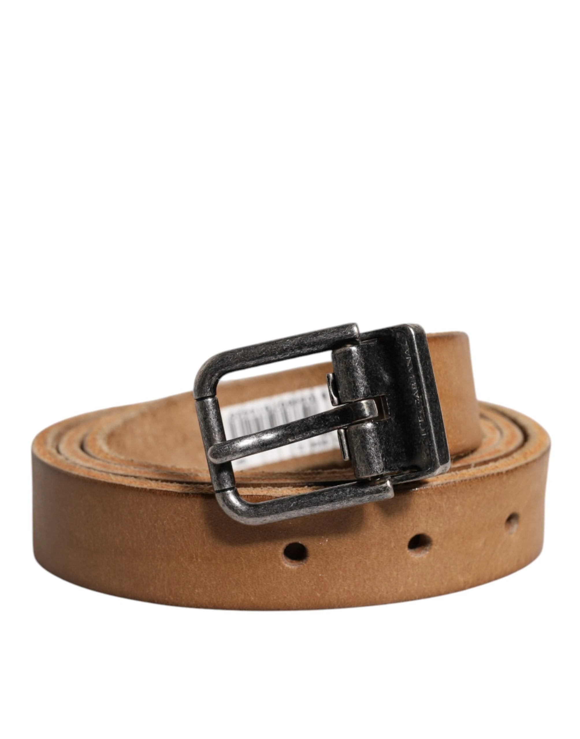 Dolce & Gabbana Brown Leather Silver Tone Metal Buckle Belt by Dolce & Gabbana