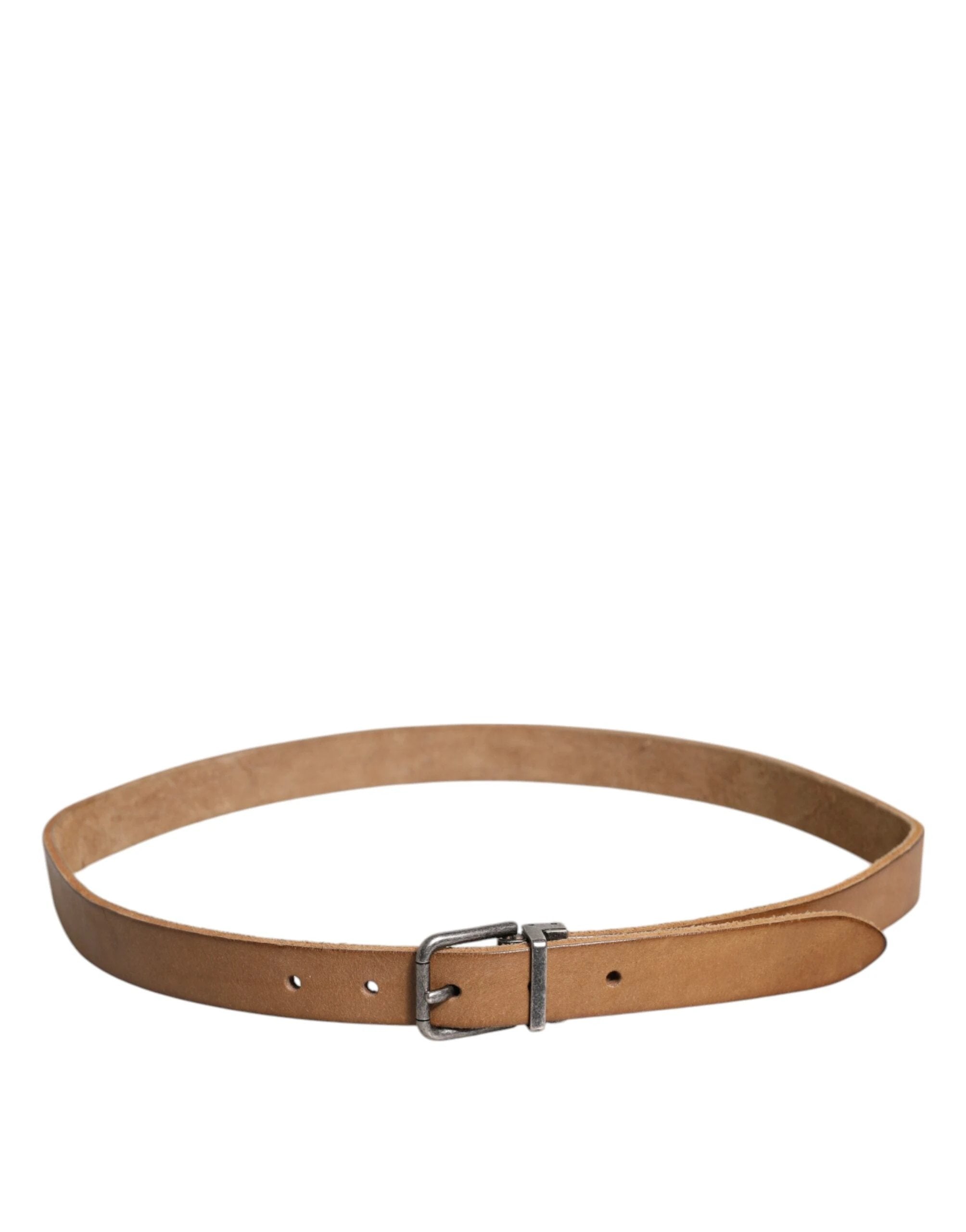 Dolce & Gabbana Brown Leather Silver Tone Metal Buckle Belt by Dolce & Gabbana