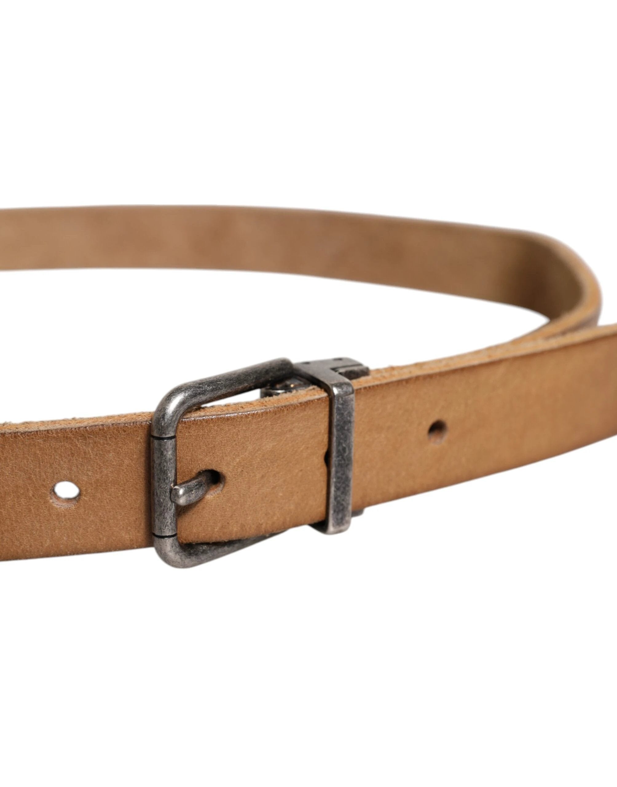 Dolce & Gabbana Brown Leather Silver Tone Metal Buckle Belt by Dolce & Gabbana