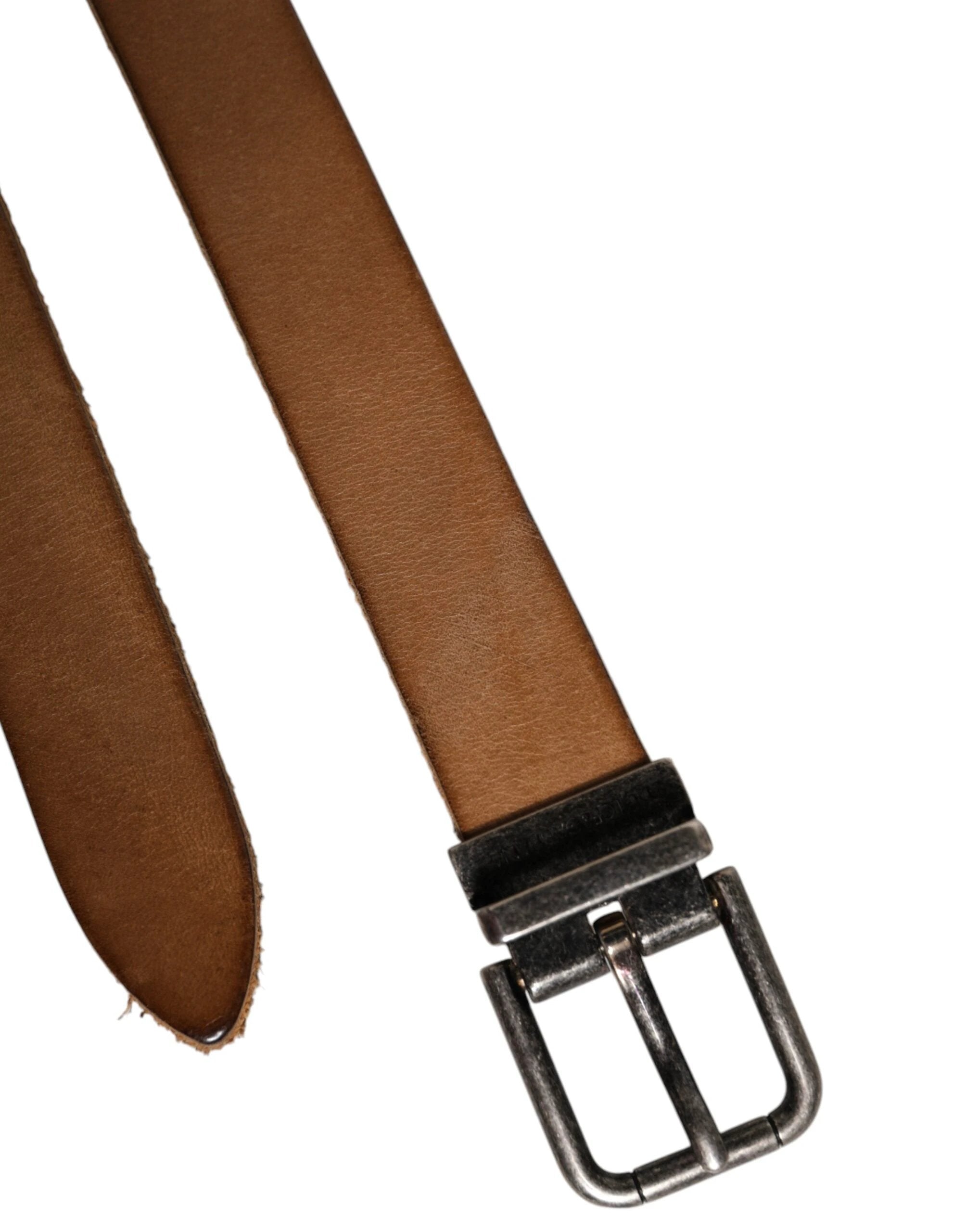 Dolce & Gabbana Brown Leather Silver Tone Metal Buckle Belt by Dolce & Gabbana