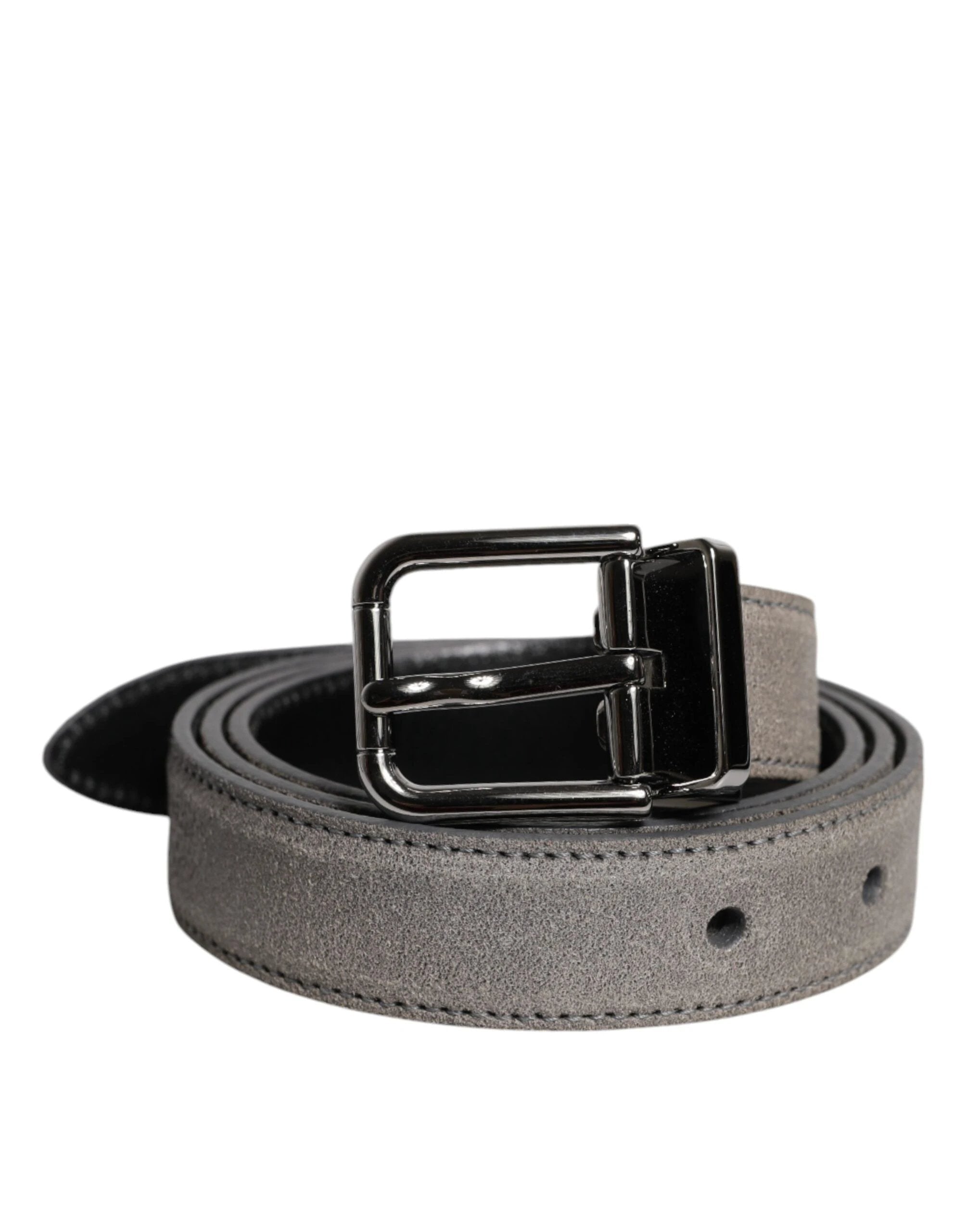 Dolce & Gabbana Gray Leather Silver Tone Metal Buckle Belt by Dolce & Gabbana