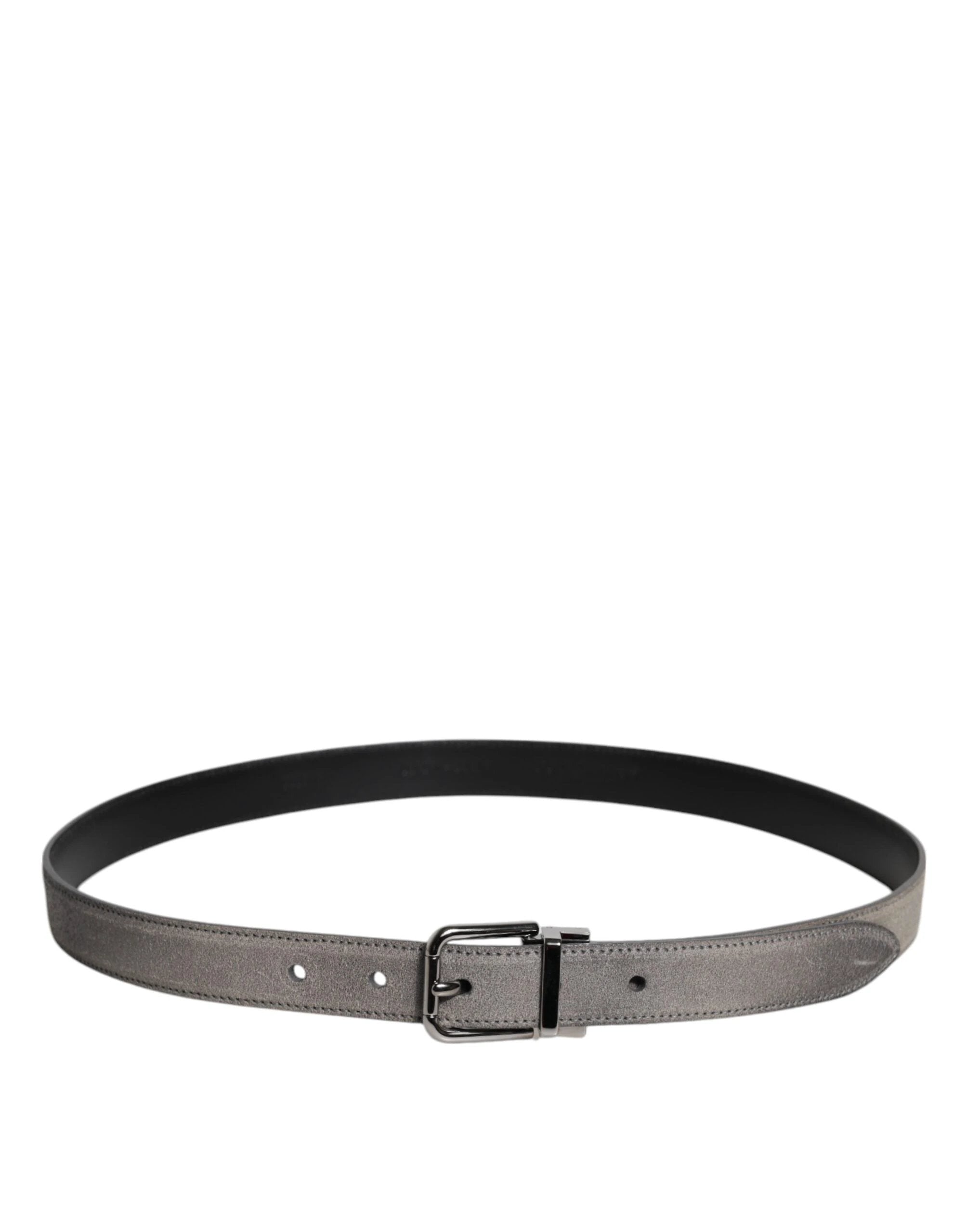Dolce & Gabbana Gray Leather Silver Tone Metal Buckle Belt by Dolce & Gabbana