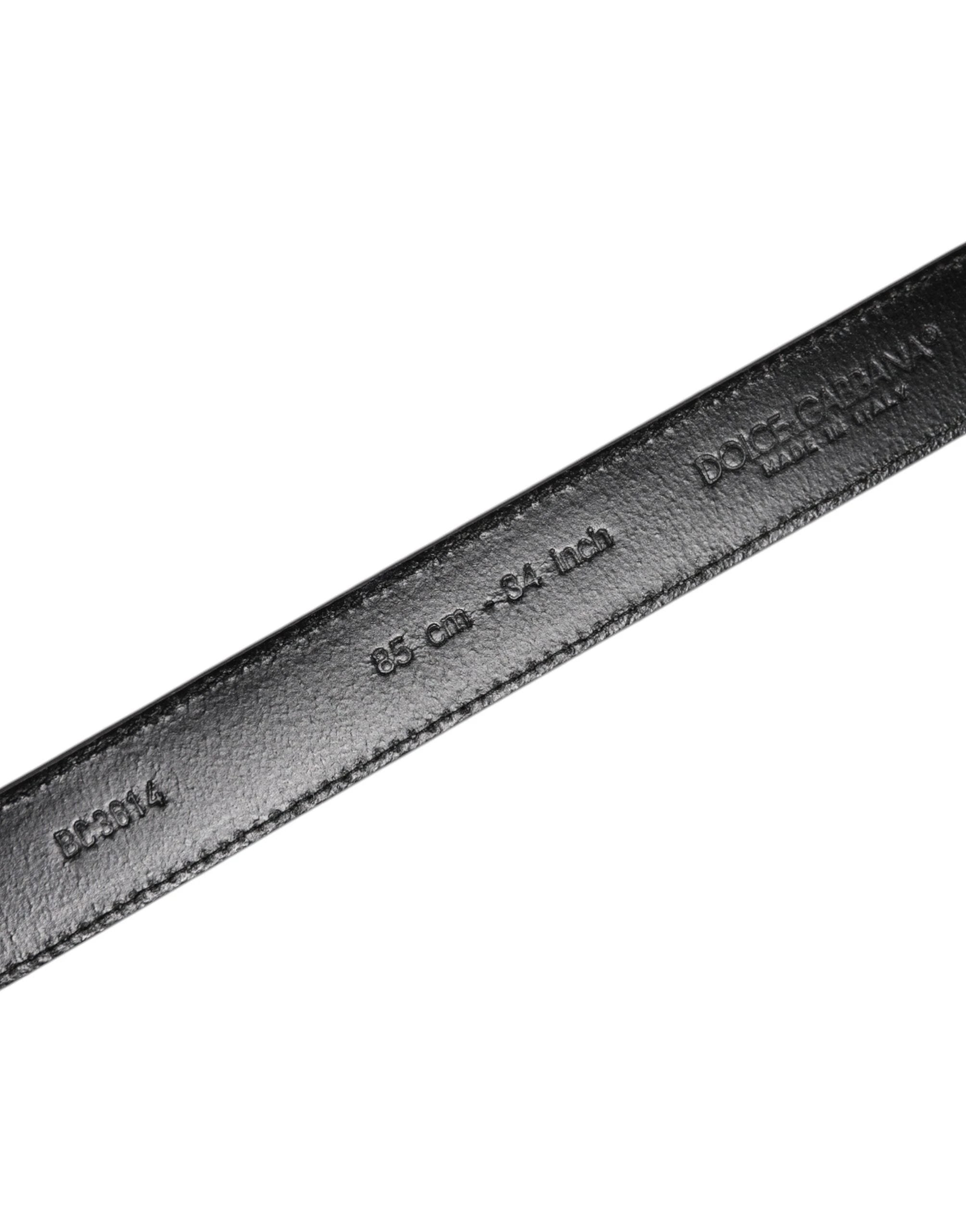 Dolce & Gabbana Gray Leather Silver Tone Metal Buckle Belt by Dolce & Gabbana