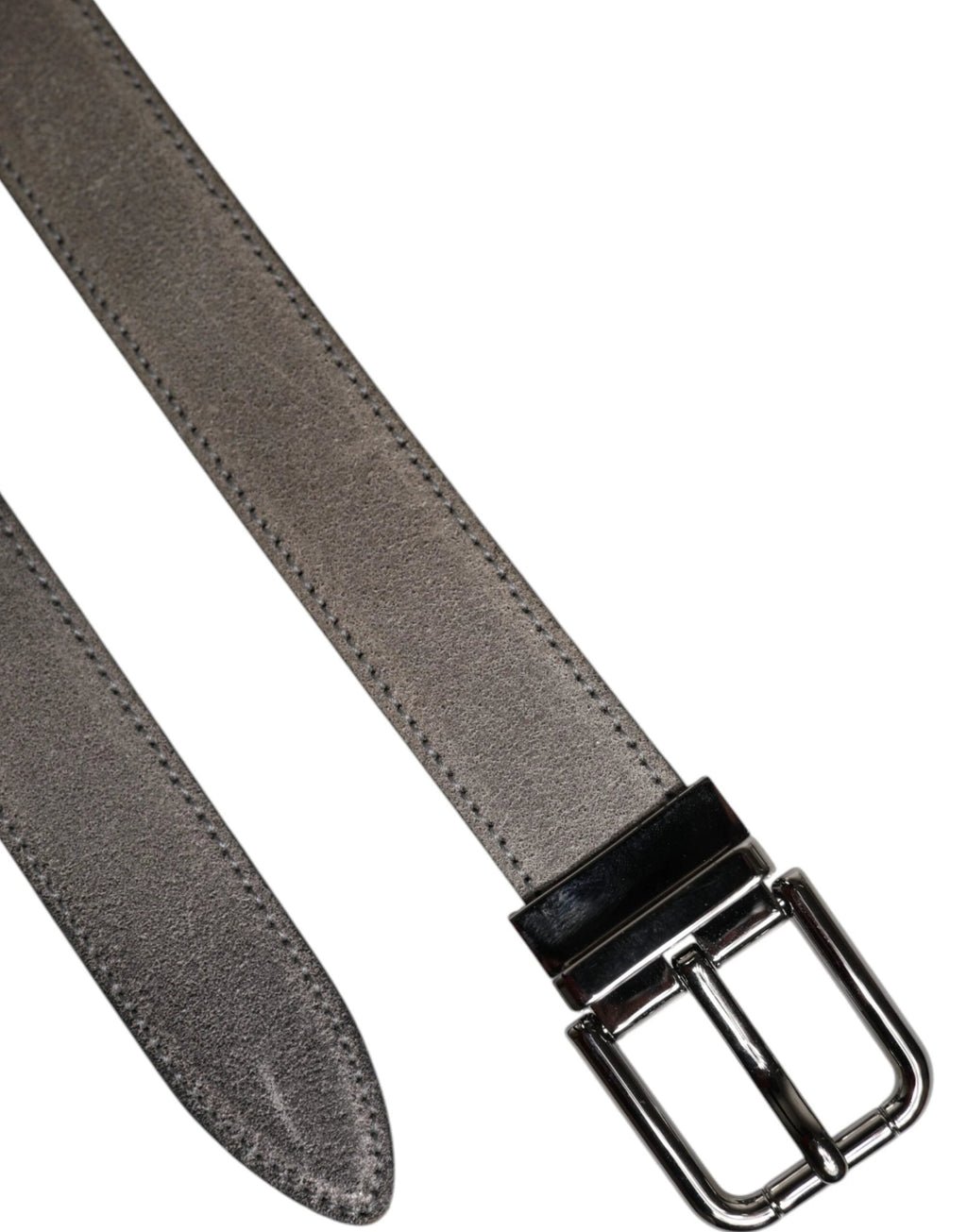 Dolce & Gabbana Gray Leather Silver Tone Metal Buckle Belt by Dolce & Gabbana