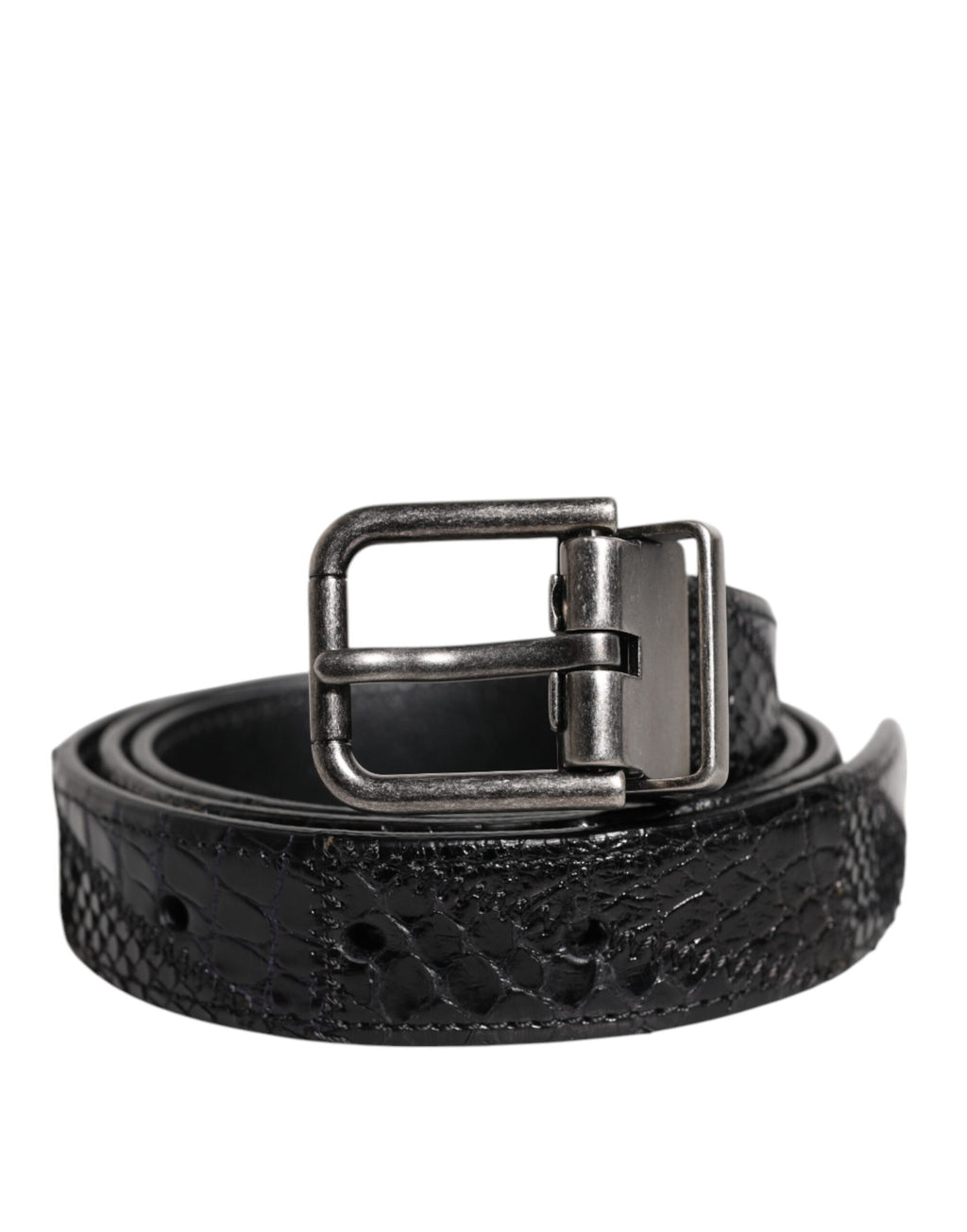 Ceinture Dolce &amp; Gabbana en cuir exotique noir avec boucle logo en métal