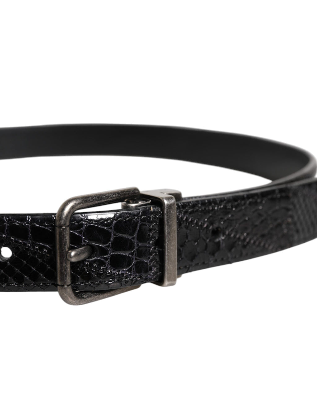 Ceinture Dolce &amp; Gabbana en cuir exotique noir avec boucle logo en métal