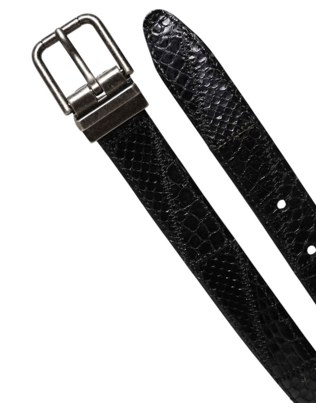 Ceinture Dolce &amp; Gabbana en cuir exotique noir avec boucle logo en métal