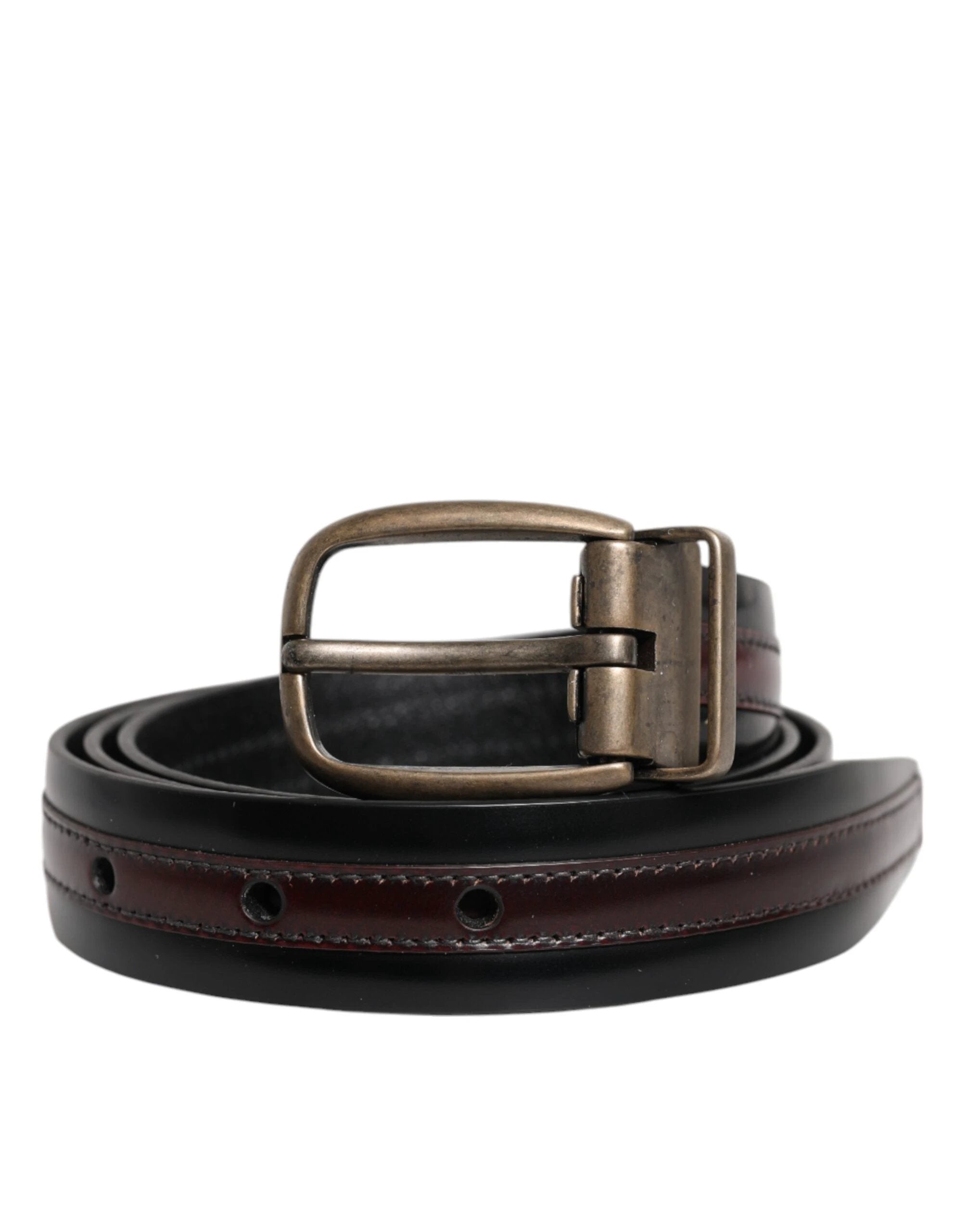 Dolce & Gabbana Black Burgundy Calfskin Metal Logo Buckle Belt by Dolce & Gabbana