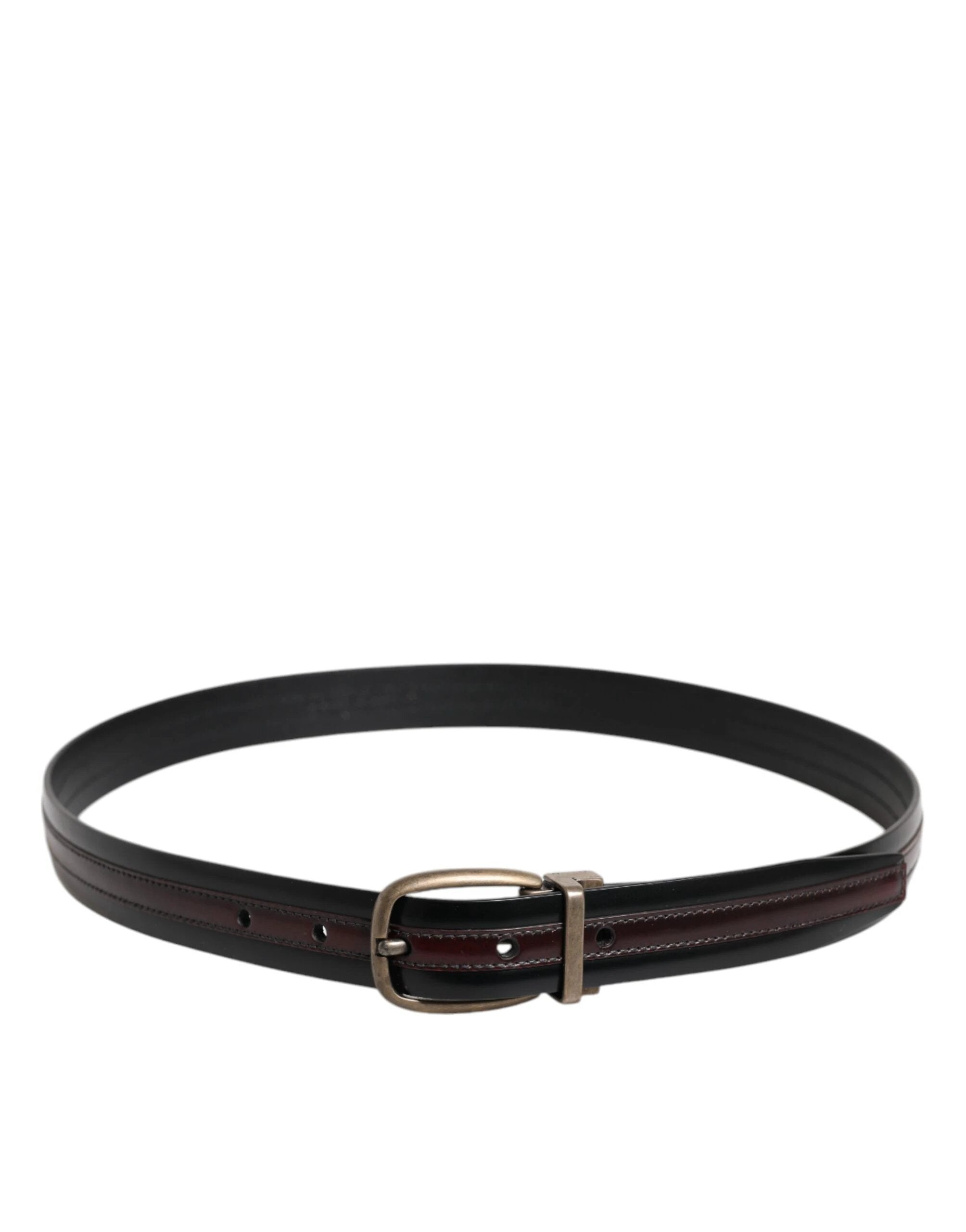 Dolce & Gabbana Black Burgundy Calfskin Metal Logo Buckle Belt by Dolce & Gabbana