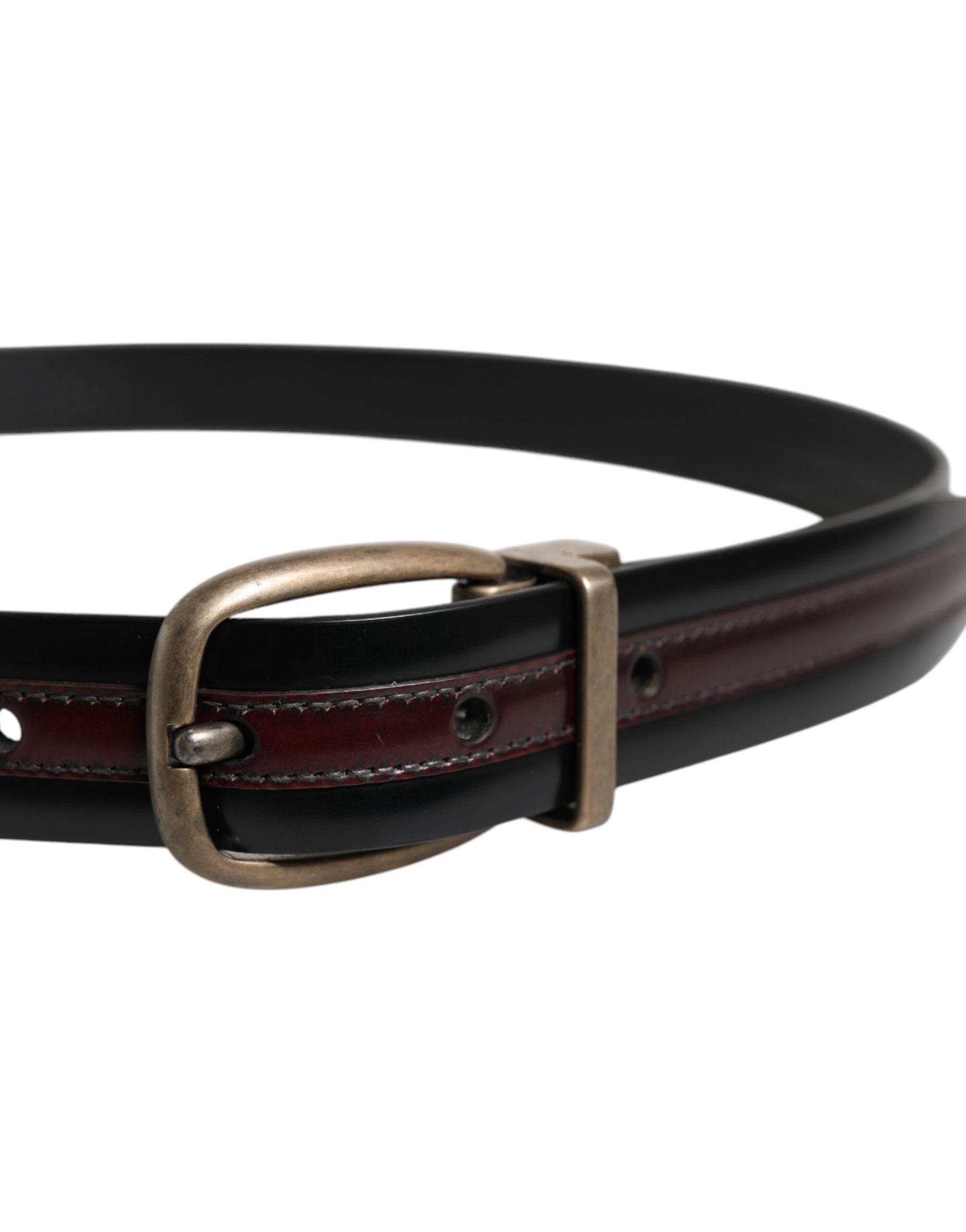 Dolce & Gabbana Black Burgundy Calfskin Metal Logo Buckle Belt by Dolce & Gabbana