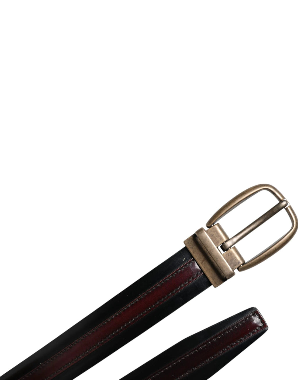 Dolce & Gabbana Black Burgundy Calfskin Metal Logo Buckle Belt by Dolce & Gabbana