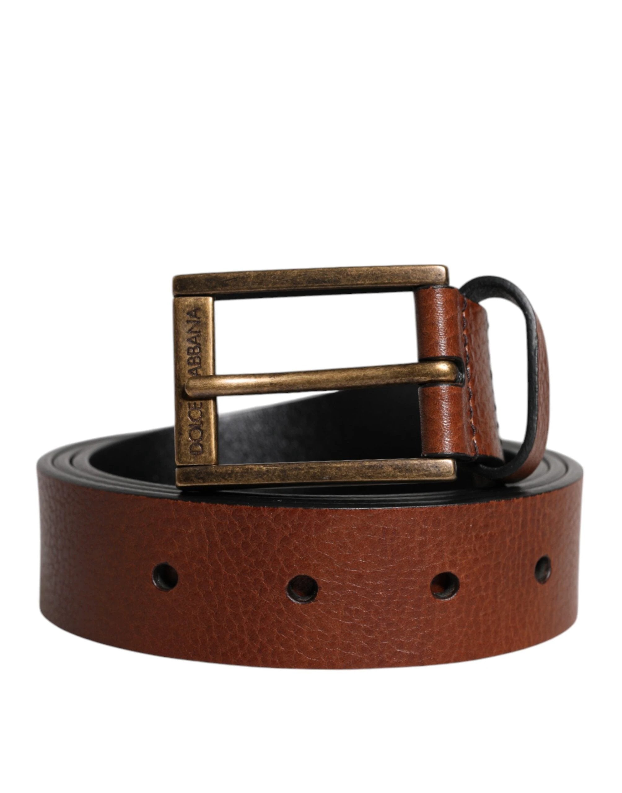 Dolce & Gabbana Brown Calf Leather Classic Metal Buckle Belt by Dolce & Gabbana