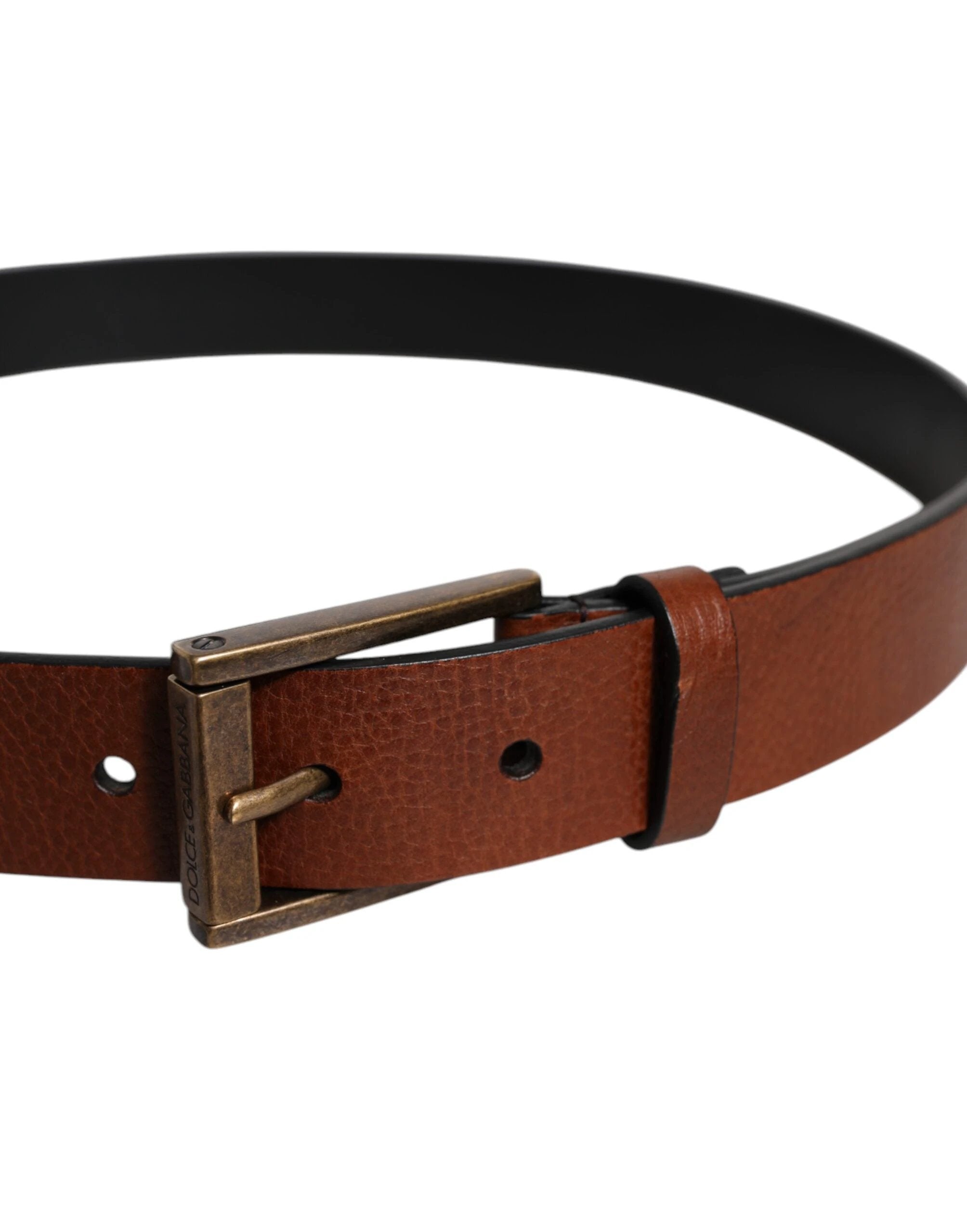 Dolce & Gabbana Brown Calf Leather Classic Metal Buckle Belt by Dolce & Gabbana