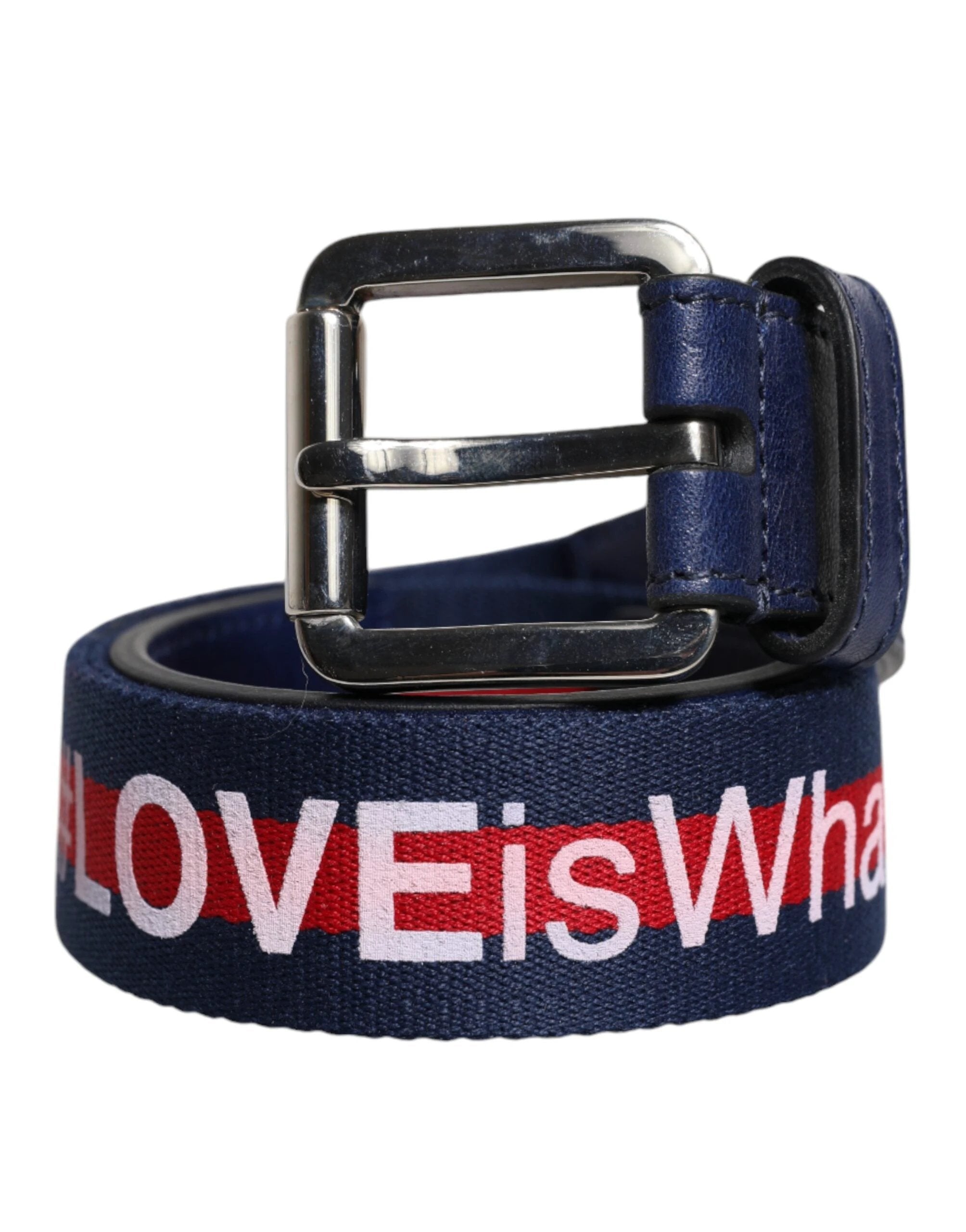 Dolce & Gabbana Blue Cotton Leather Printed Metal Buckle Belt by Dolce & Gabbana