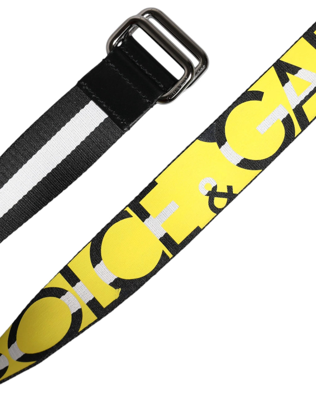 Dolce & Gabbana Black Yellow Logo Striped Metal Buckle Belt by Dolce & Gabbana