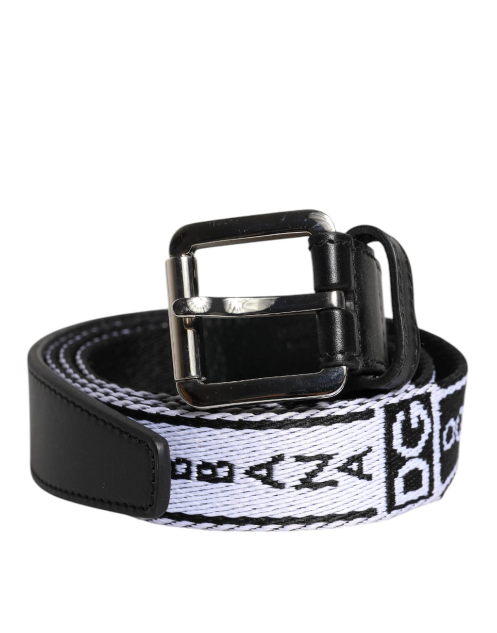 Dolce & Gabbana Black White Printed Metal Logo Buckle Belt by Dolce & Gabbana