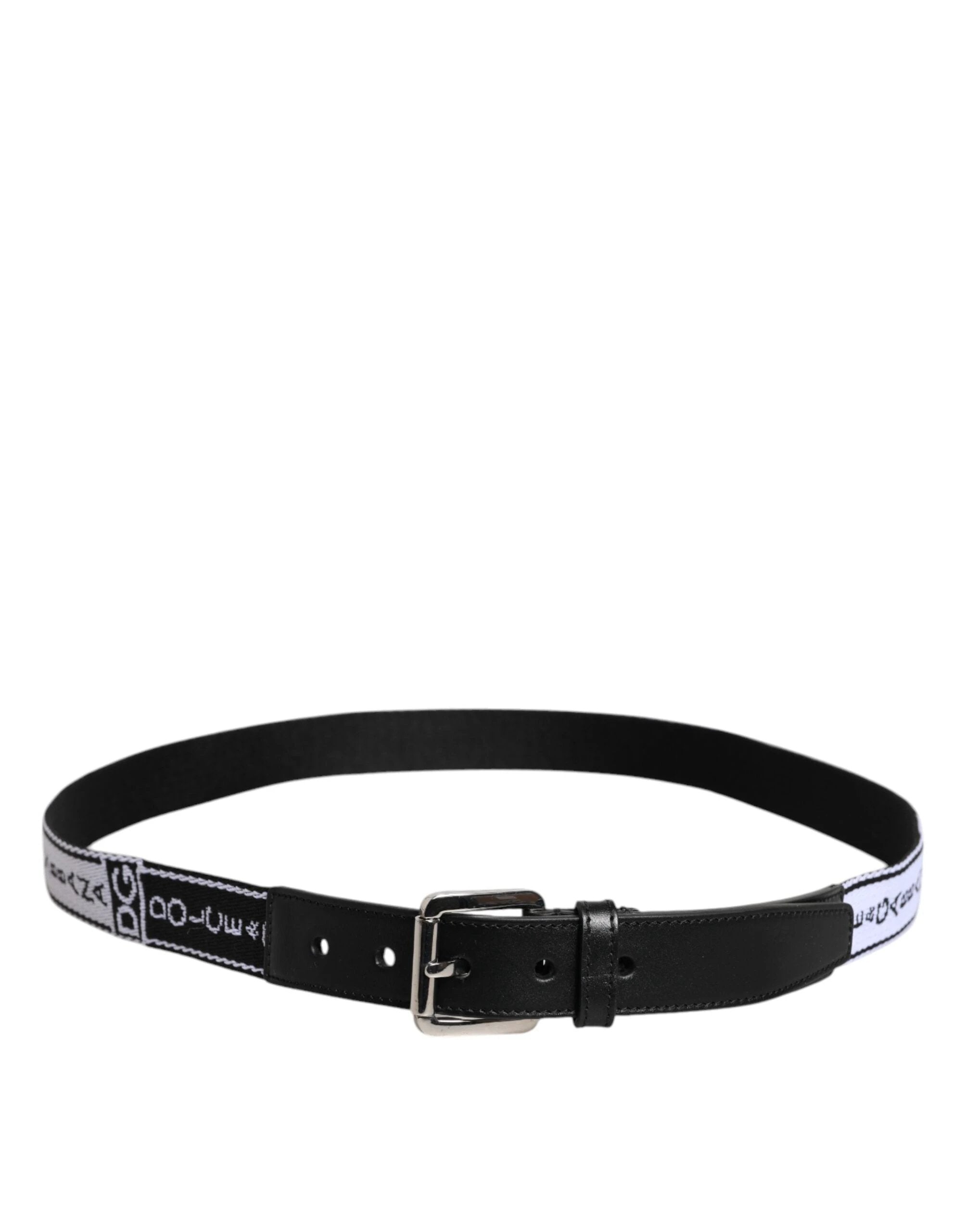 Dolce & Gabbana Black White Printed Metal Logo Buckle Belt by Dolce & Gabbana