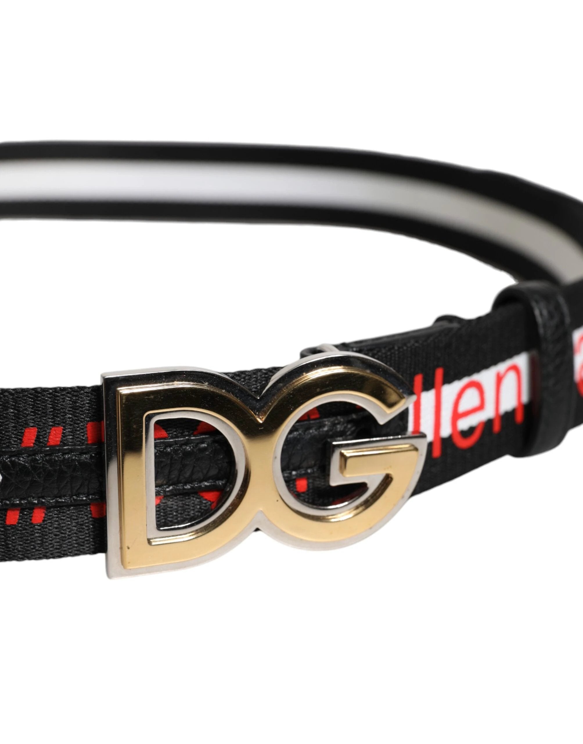 Dolce & Gabbana Black White Printed Metal Logo Buckle Belt by Dolce & Gabbana