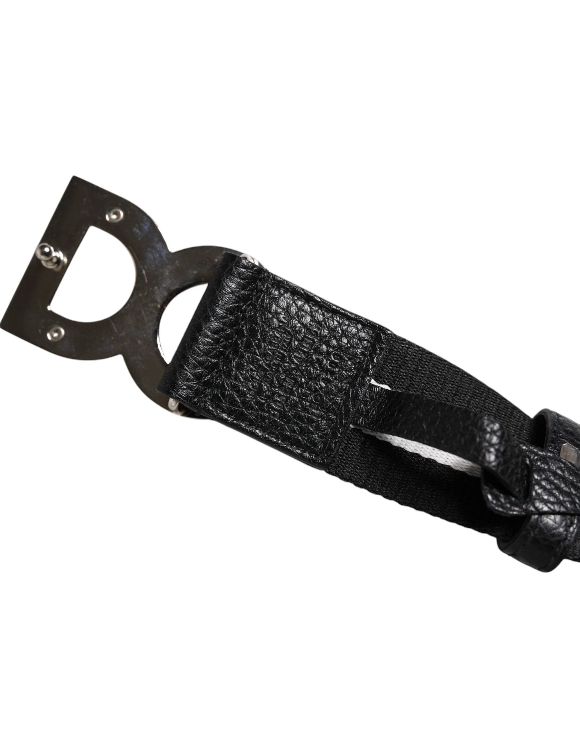 Dolce & Gabbana Black White Printed Metal Logo Buckle Belt by Dolce & Gabbana