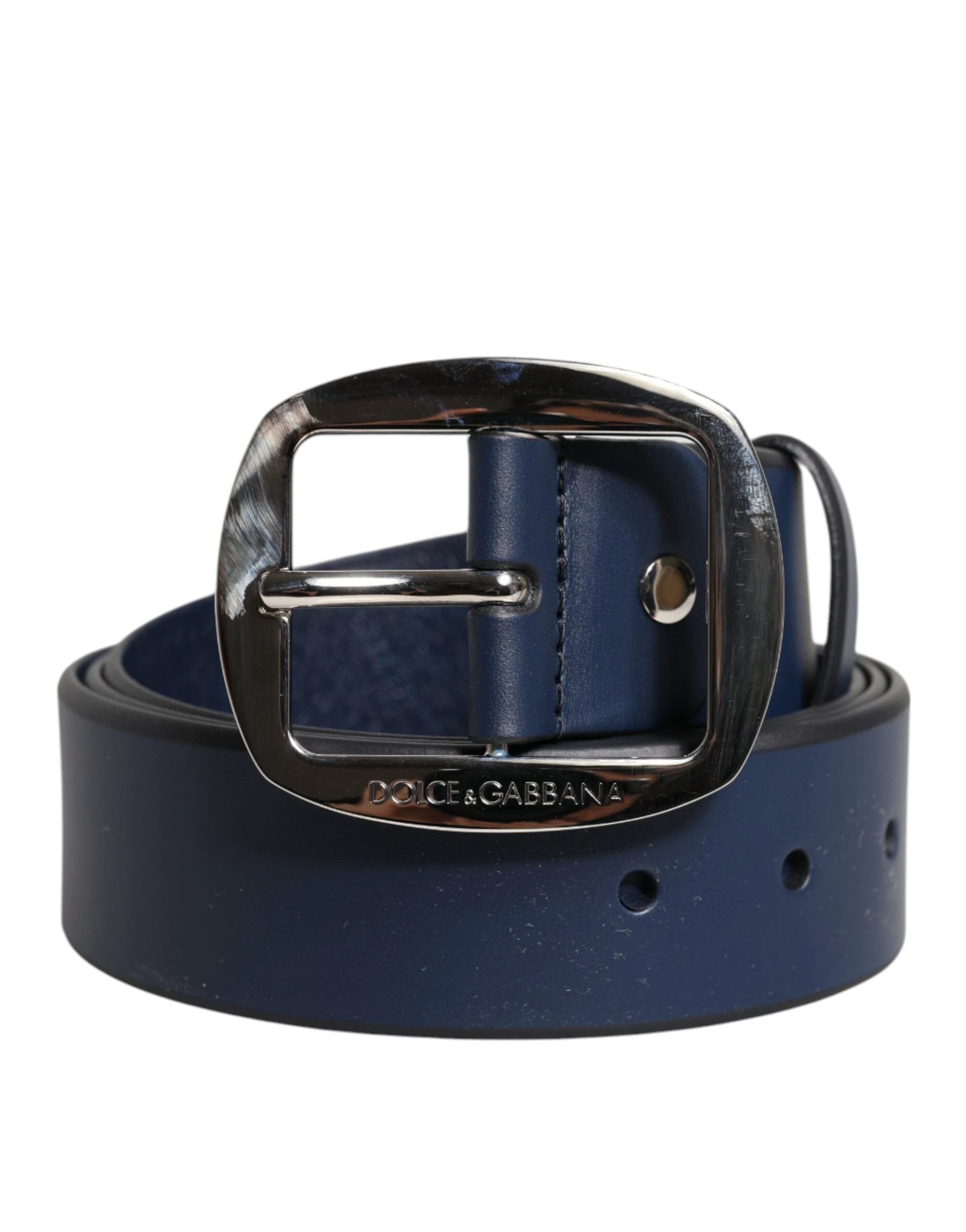 Dolce & Gabbana Blue Calf Leather Classic Metal Buckle Belt by Dolce & Gabbana