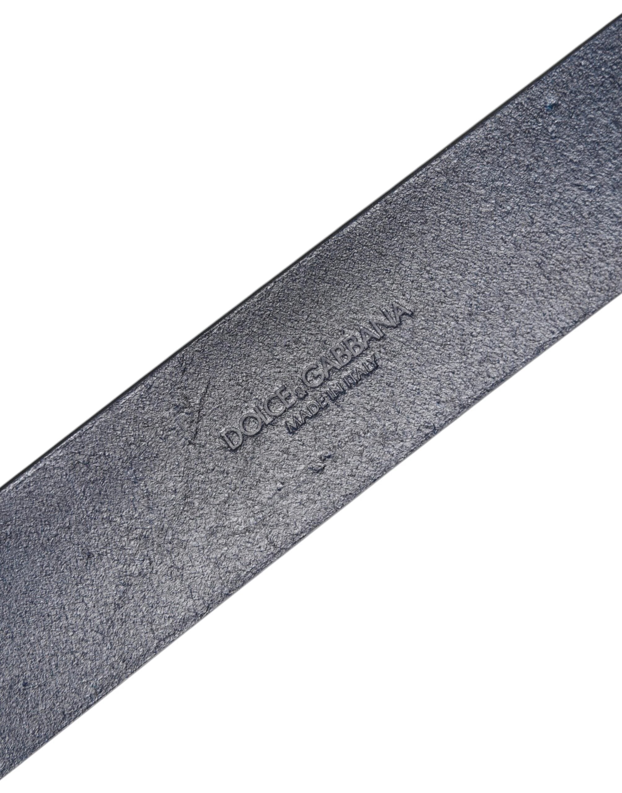 Dolce & Gabbana Blue Leather Classic Metal Logo Buckle Belt by Dolce & Gabbana