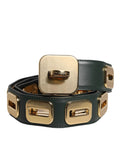 Ceinture Dolce &amp; Gabbana en cuir vert avec boucle rotative dorée