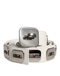 Ceinture Dolce &amp; Gabbana en cuir blanc avec boucle rotative dorée