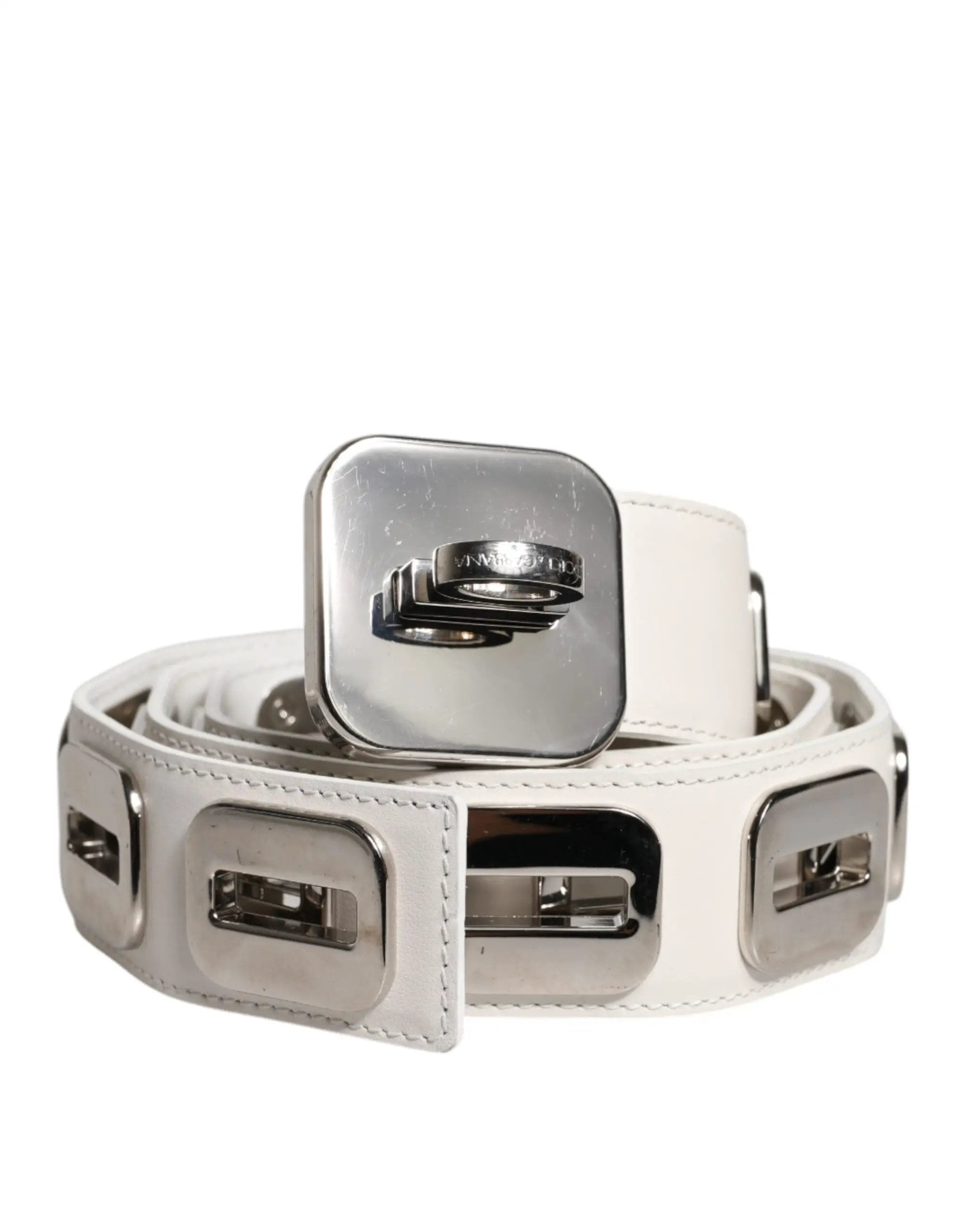 Ceinture Dolce &amp; Gabbana en cuir blanc avec boucle rotative dorée