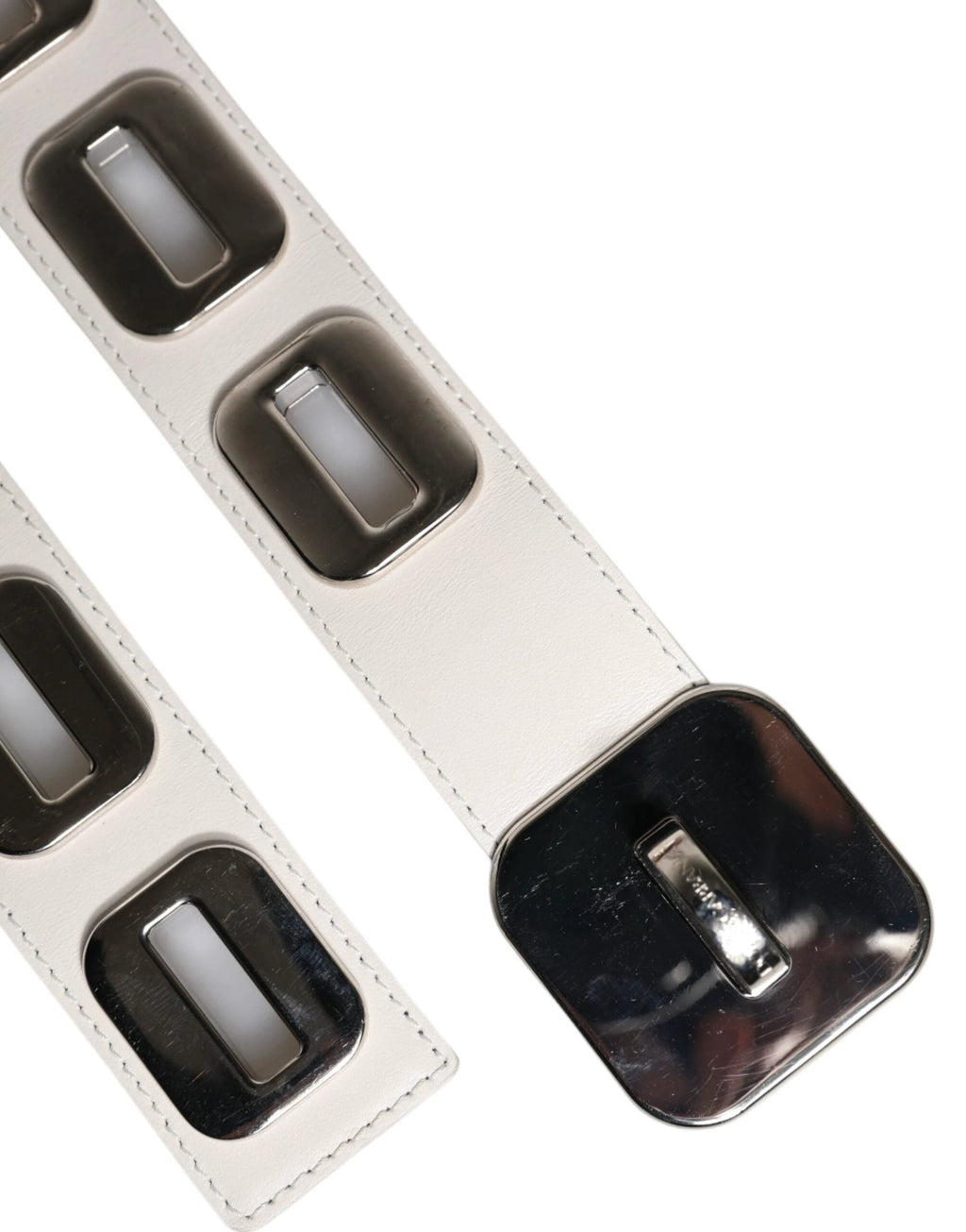 Dolce & Gabbana White Leather Gold Tone Rotating Buckle Belt by Dolce & Gabbana