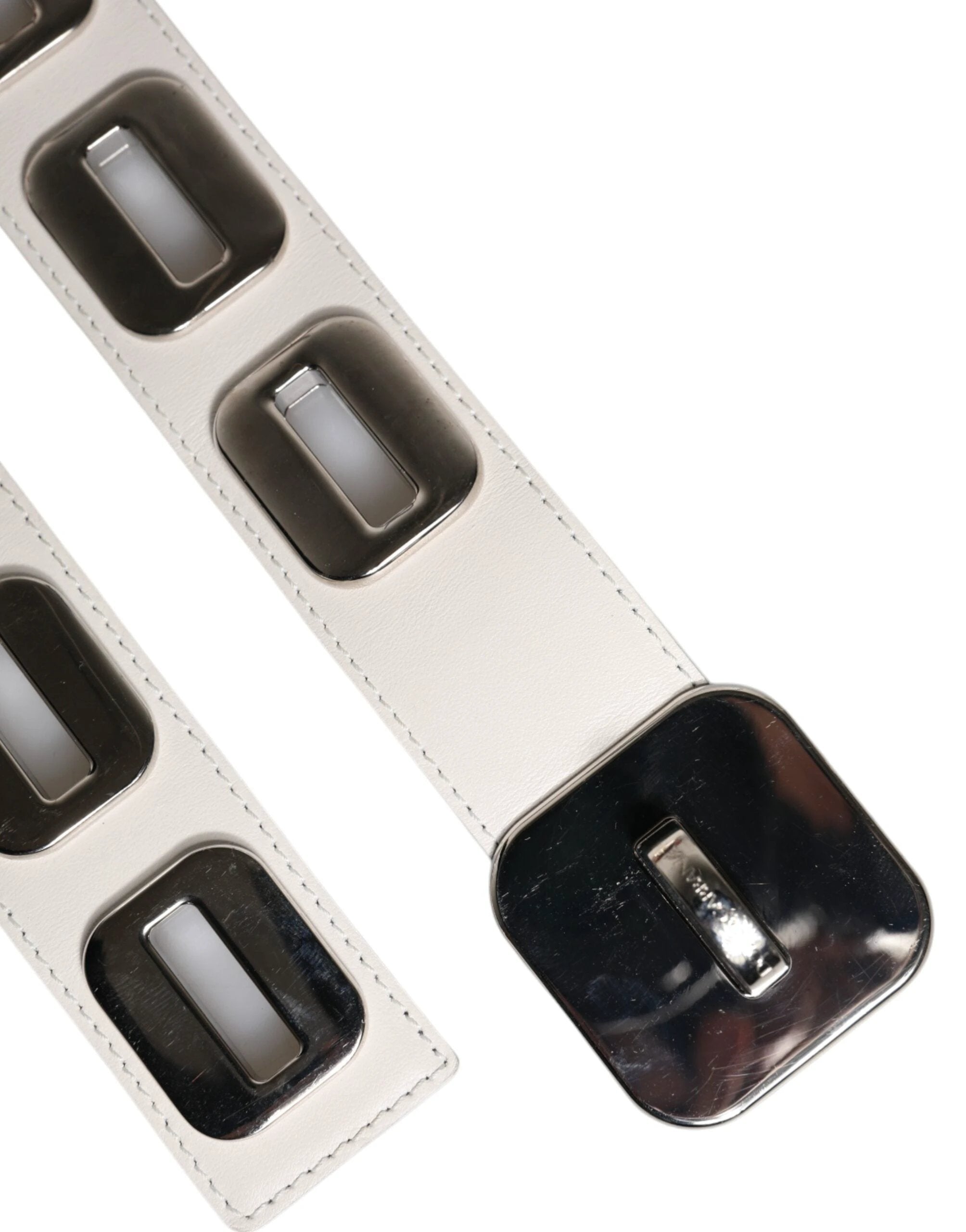 Dolce & Gabbana White Leather Gold Tone Rotating Buckle Belt by Dolce & Gabbana