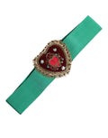 Dolce & Gabbana Green Stretch Wide Waist Heart Embellished Belt by Dolce & Gabbana