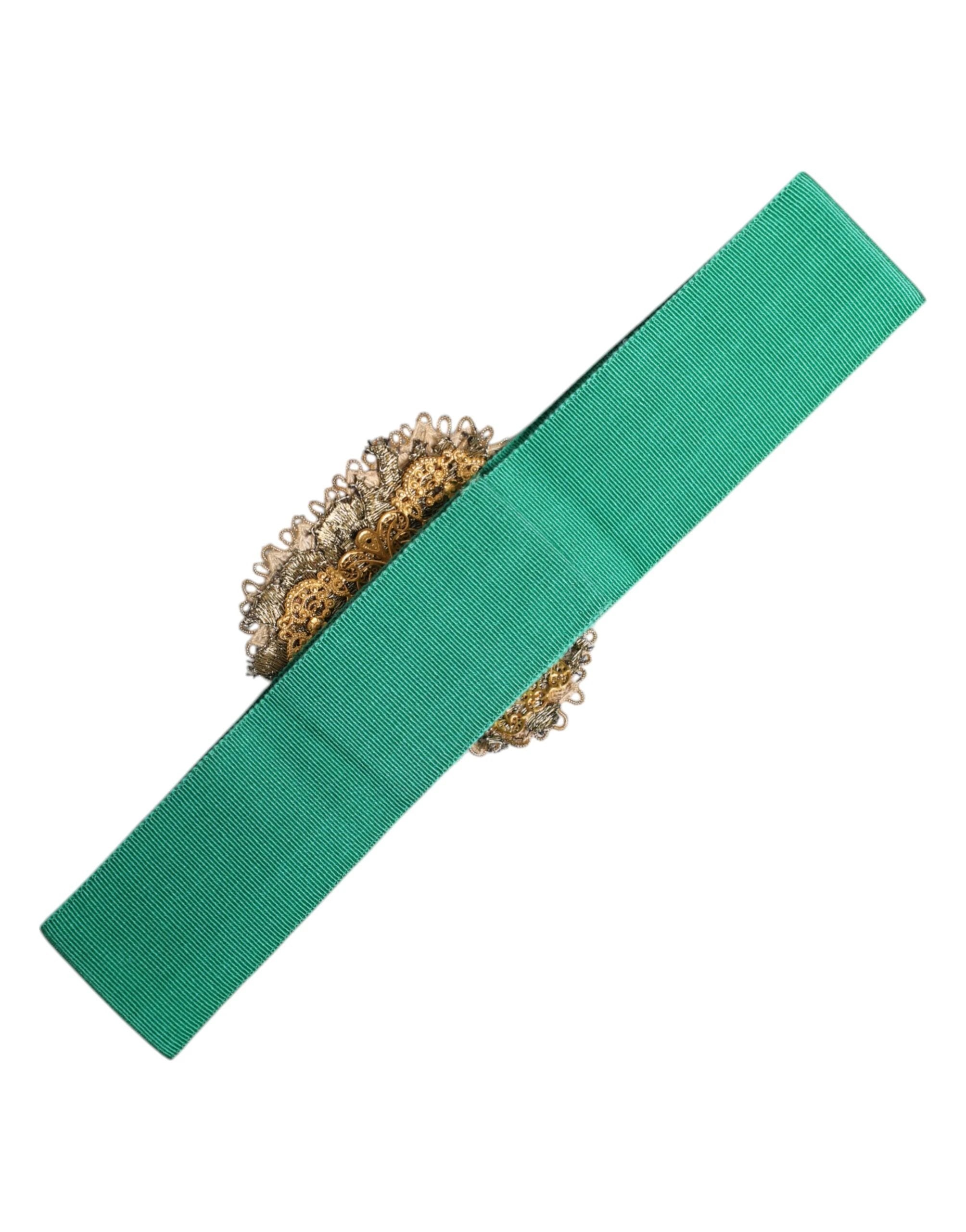 Dolce & Gabbana Green Stretch Wide Waist Heart Embellished Belt by Dolce & Gabbana