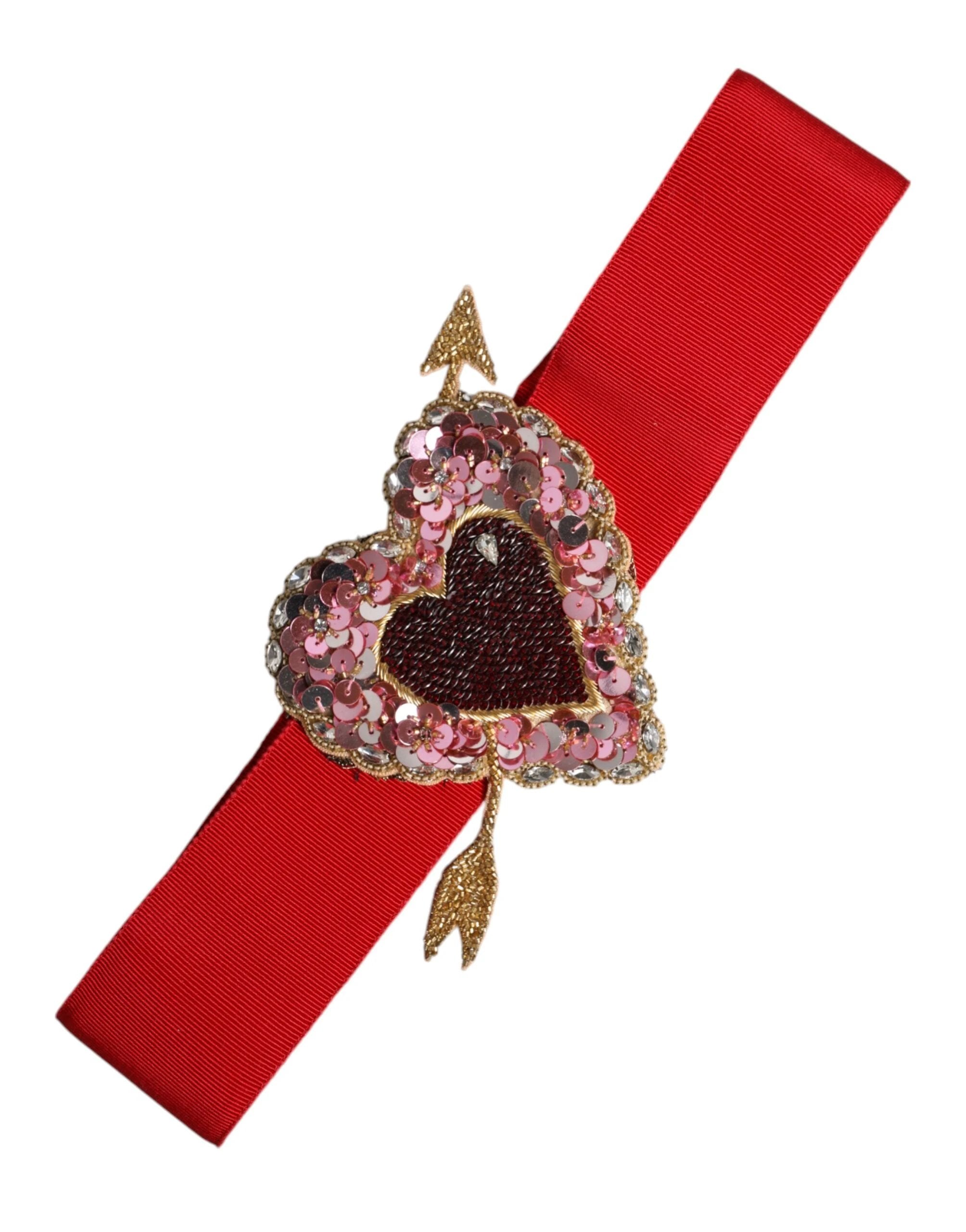 Dolce & Gabbana Red Stretch Wide Waist Heart Embellished Belt by Dolce & Gabbana