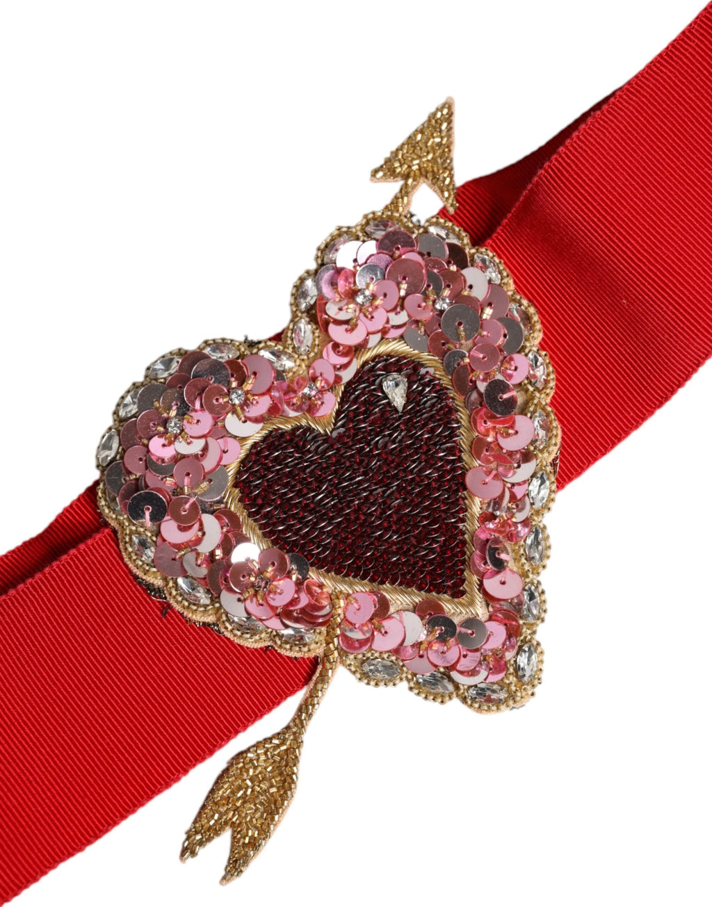 Dolce & Gabbana Red Stretch Wide Waist Heart Embellished Belt by Dolce & Gabbana