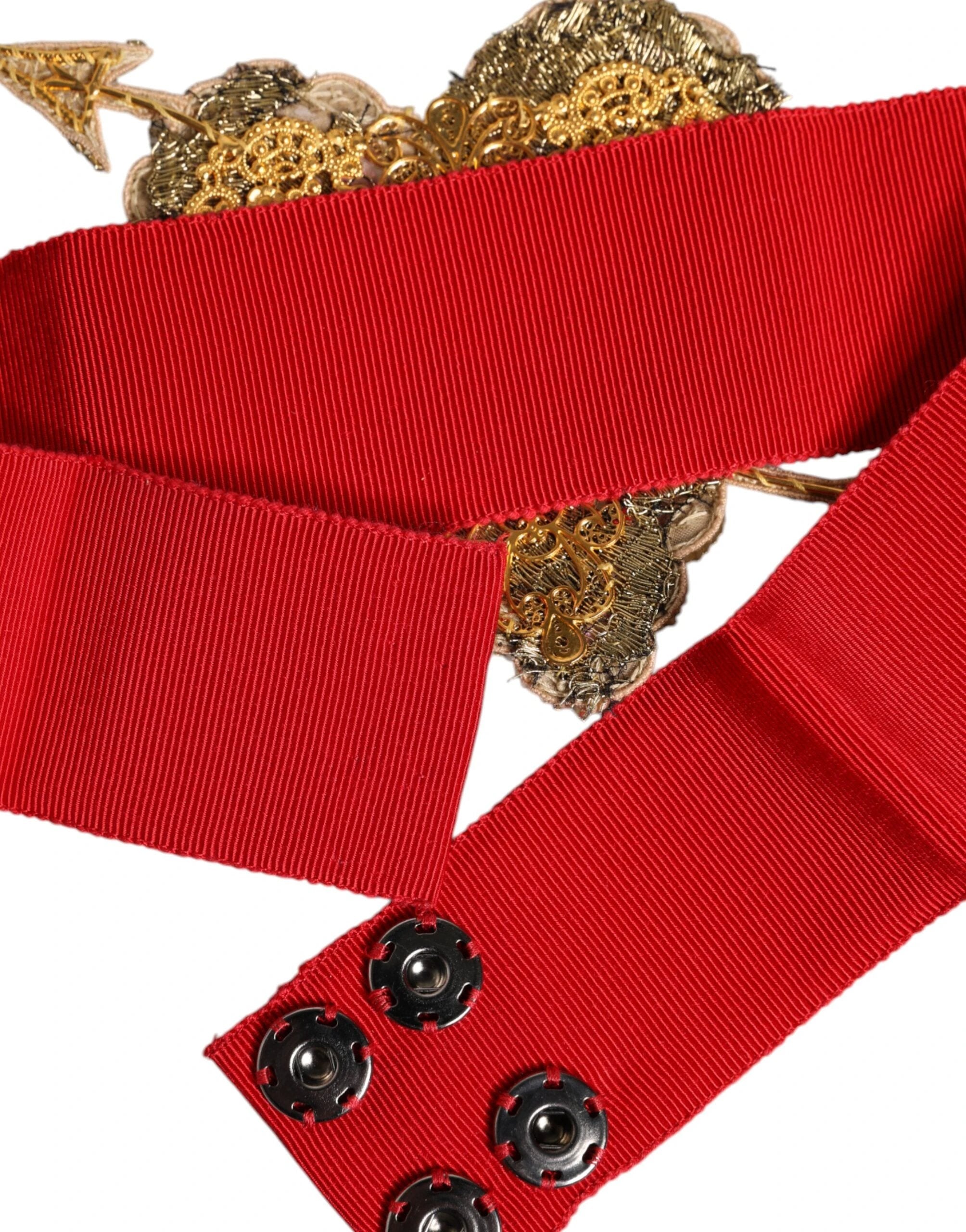 Dolce & Gabbana Red Stretch Wide Waist Heart Embellished Belt by Dolce & Gabbana