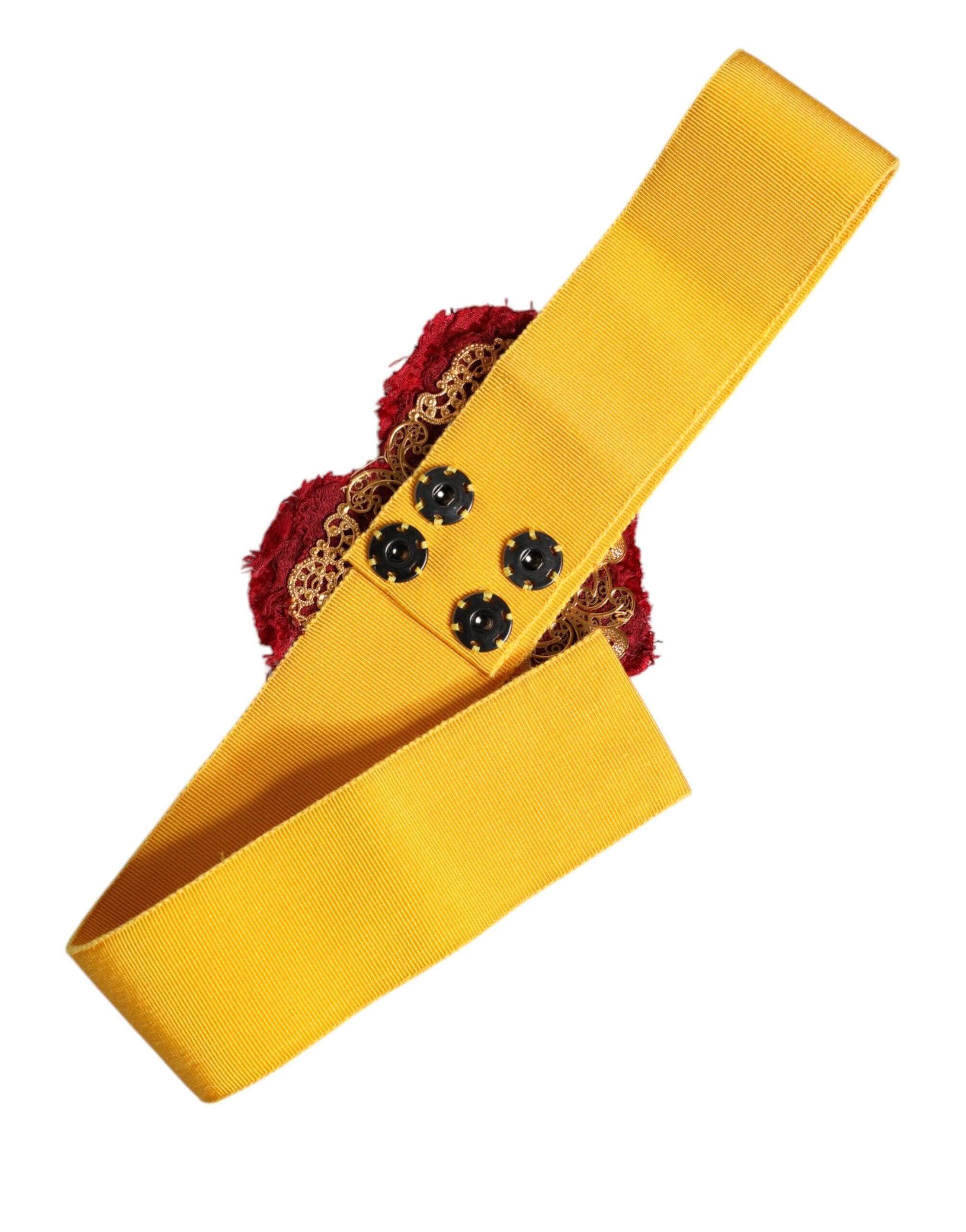 Dolce & Gabbana Yellow Stretch Wide Waist Heart Embellished Belt by Dolce & Gabbana