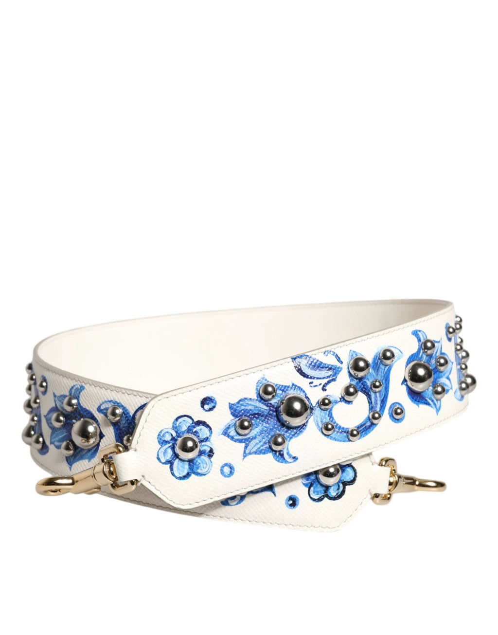 Dolce & Gabbana White Blue Floral Leather Stud Shoulder Strap by Dolce & Gabbana